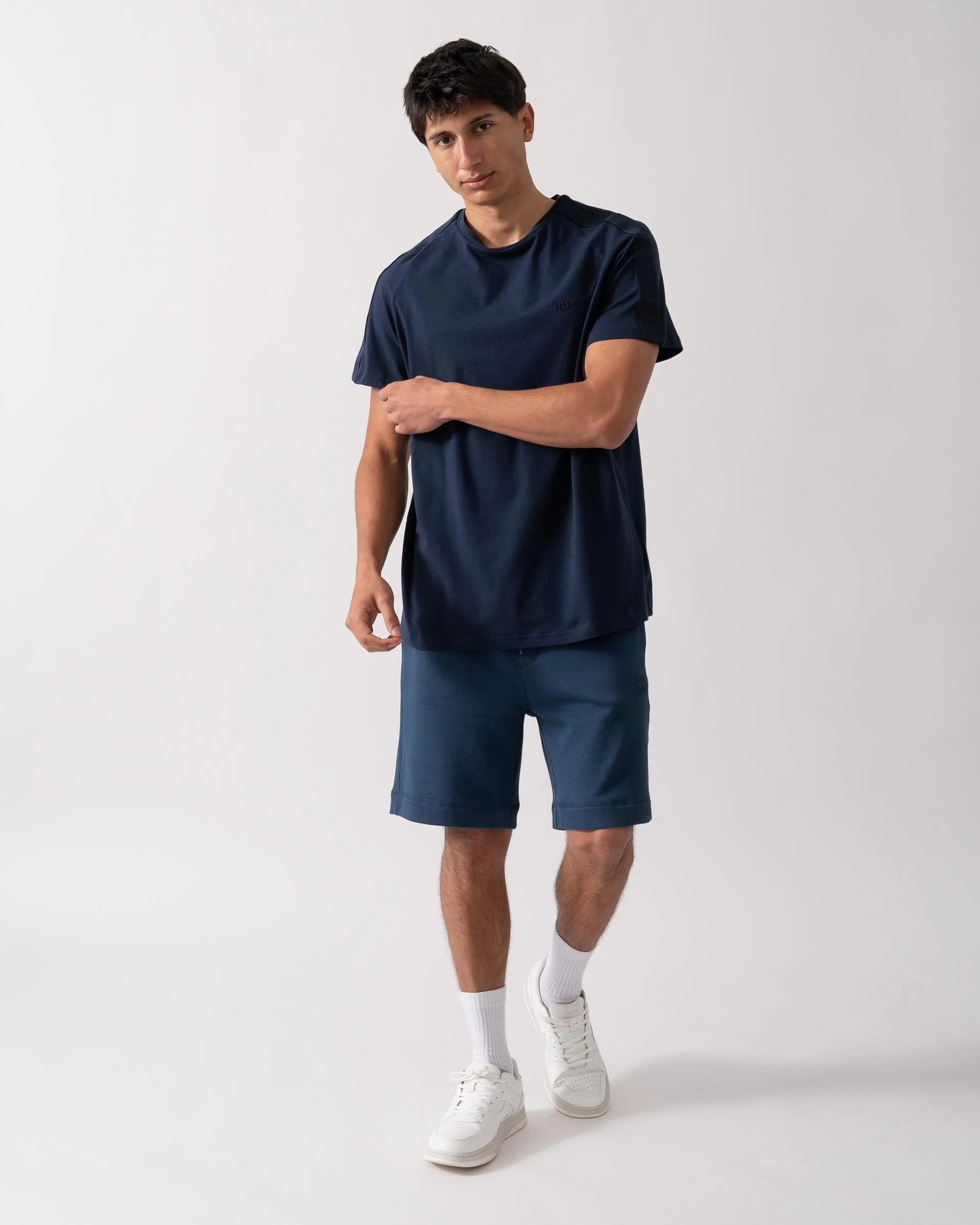 HUGO LIAM Mens Crew Neck T-Shirt with Logo Tape - Image 3