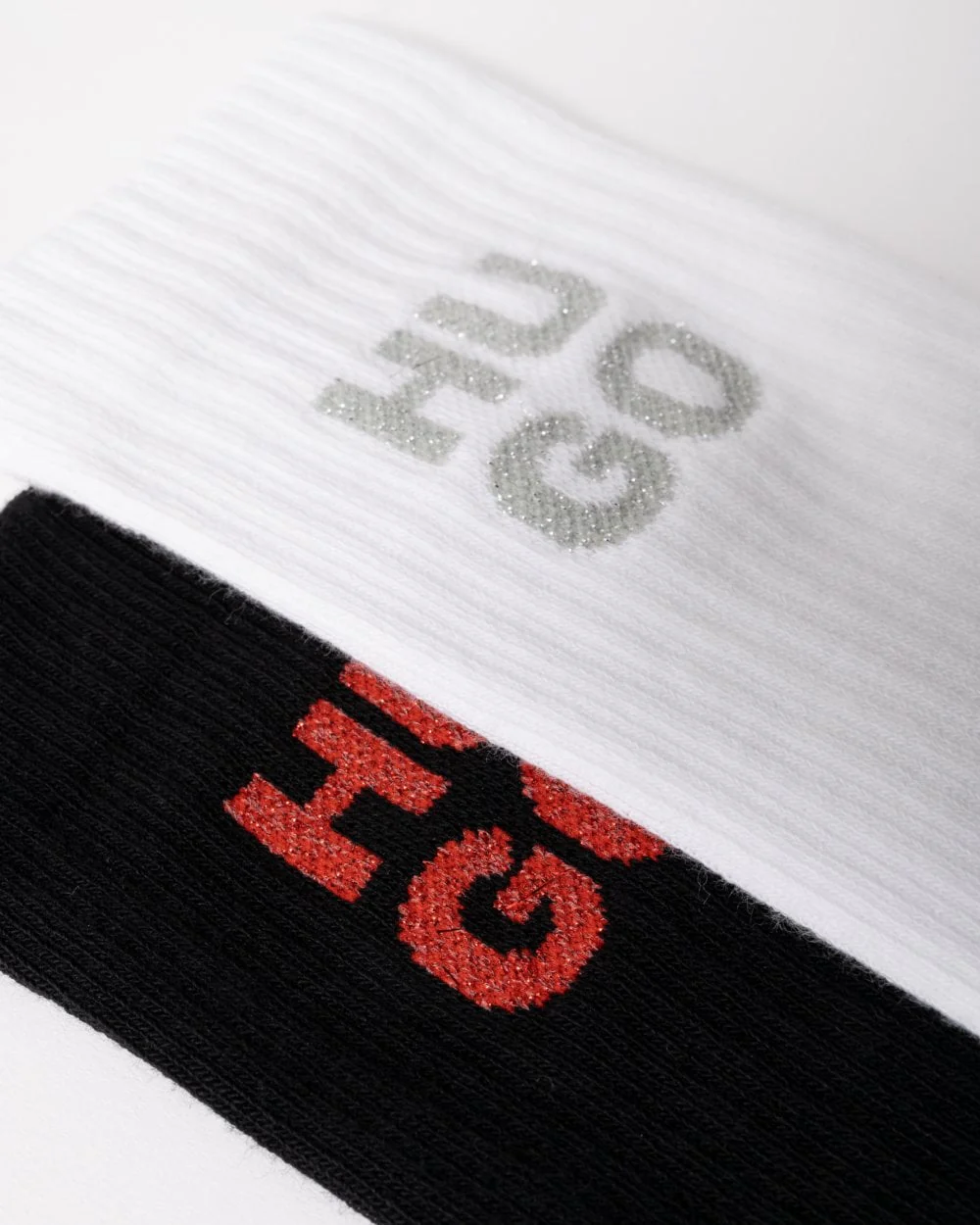 HUGO Lurex Mens 2-Pack Quarter Length Stacked Logo Socks Gift Set - Image 4