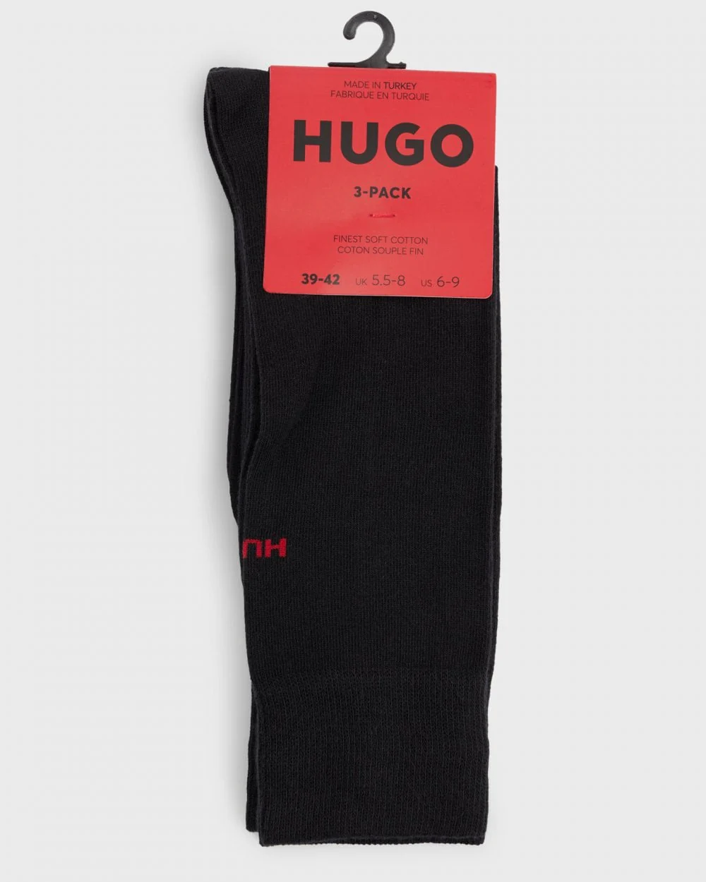 HUGO Mens 3-Pack of Regular Length Socks with Logo Details NOS - Black 001 - Image 3