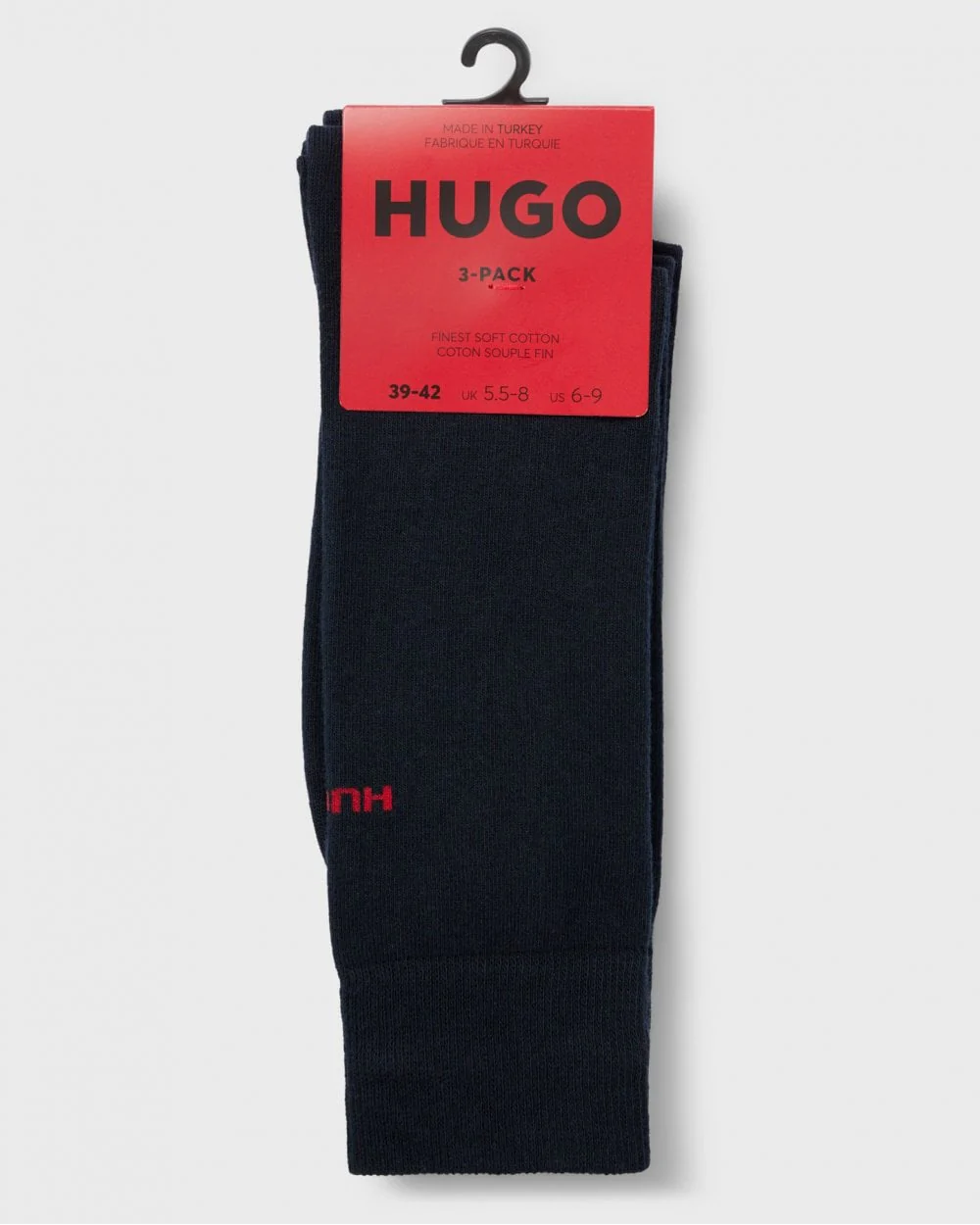 HUGO Mens 3-Pack of Regular Length Socks with Logo Details NOS - Dark Blue 401 - Image 3