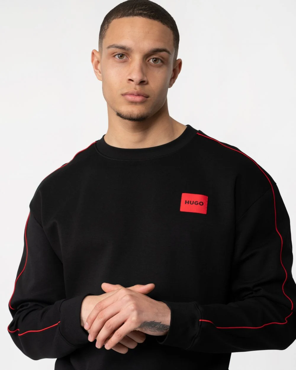 HUGO Mens Badge Logo Crew Neck Loungewear Sweatshirt - Image 2