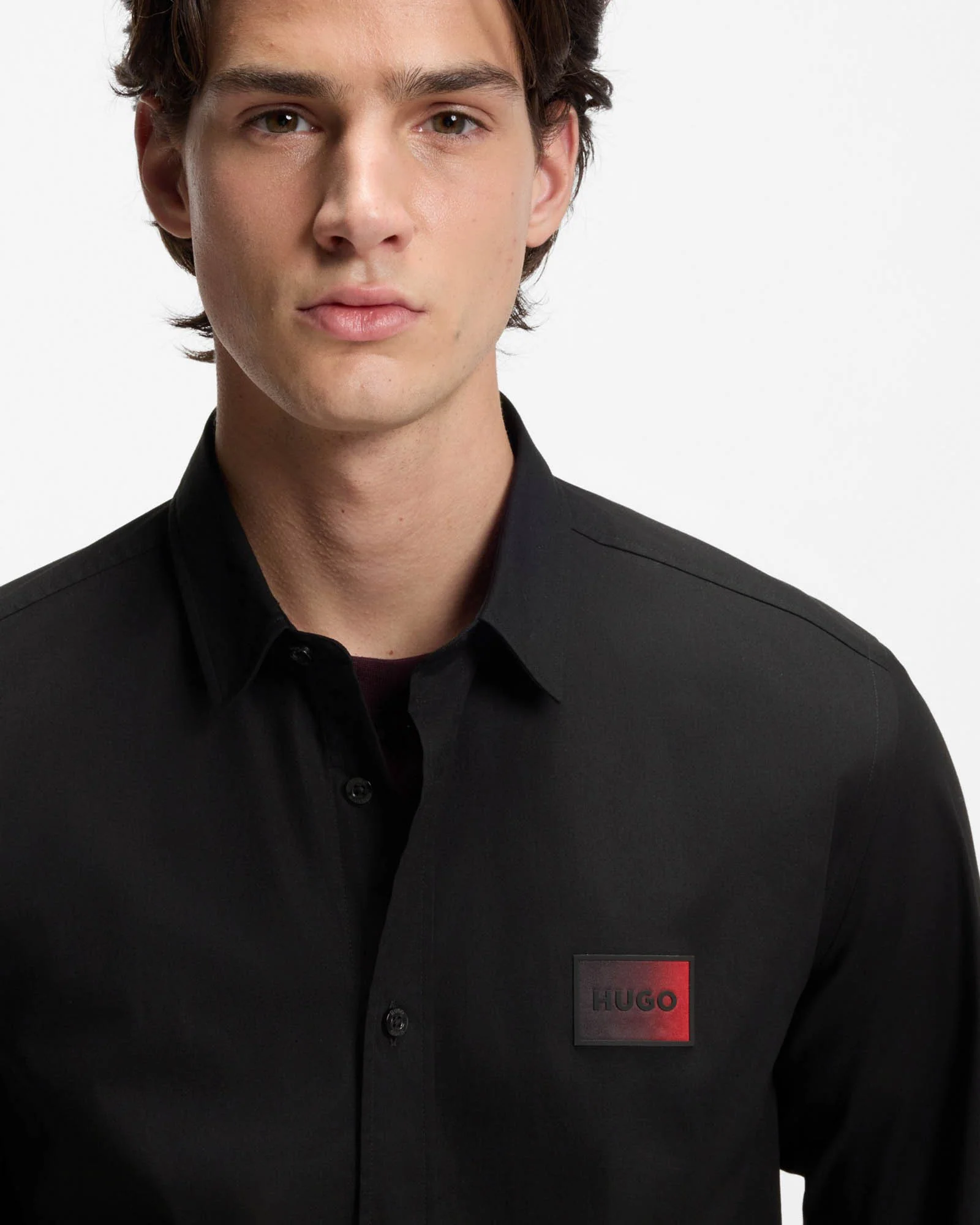 HUGO Mens Emero Mens Relaxed-Fit Shirt in Stretch-Cotton Canvas - Black 001 - Image 2