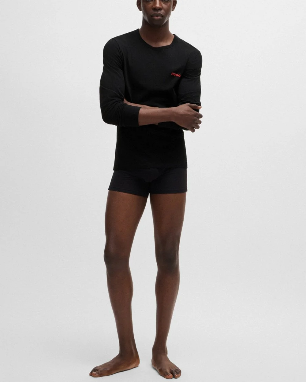 HUGO Mens Three-Pack of Long Sleeve Underwear Tops in Cotton with Logos - Image 3