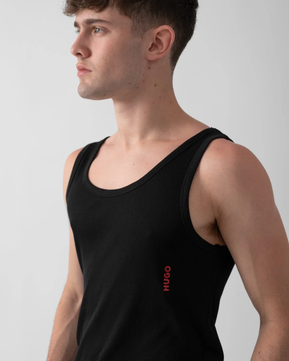 HUGO Mens Two-Pack of Logo Underwear Vests in Stretch Cotton - Image 2