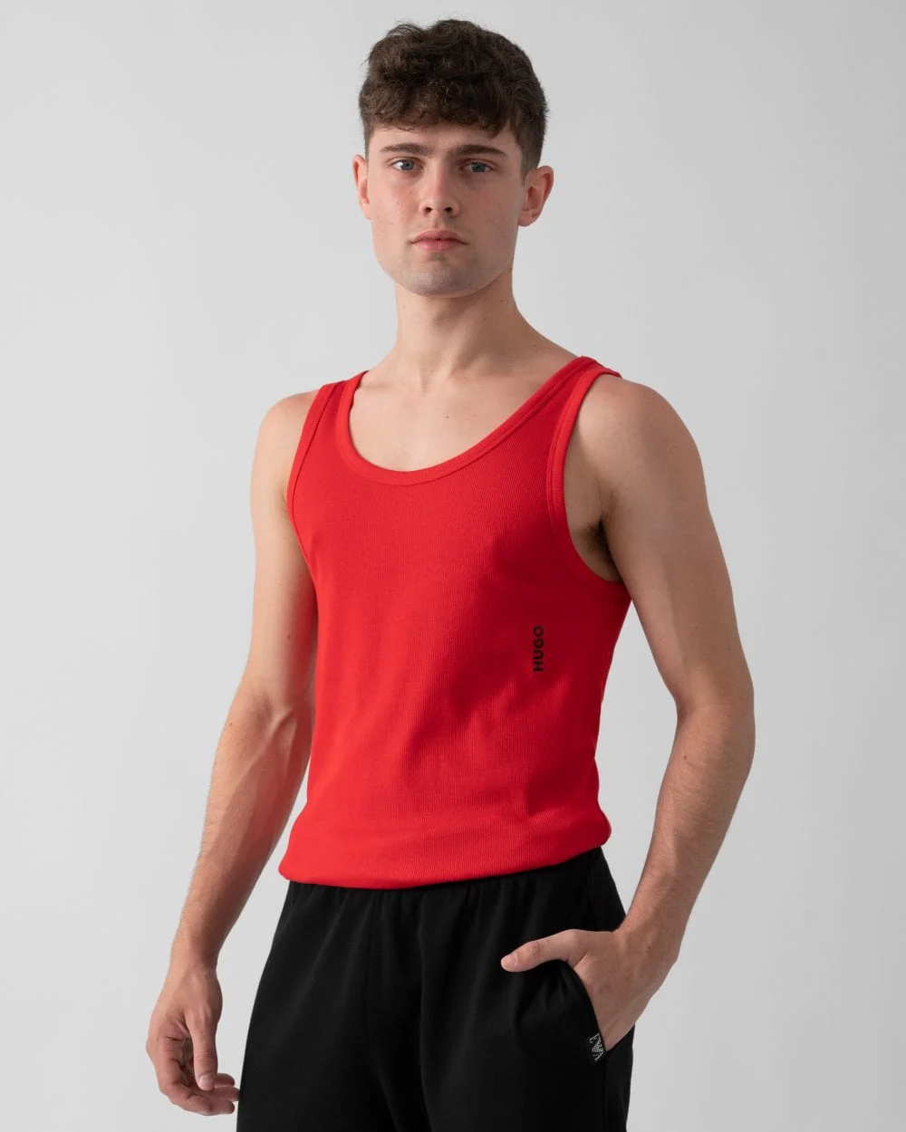 HUGO Mens Two-Pack of Logo Underwear Vests in Stretch Cotton - Image 4