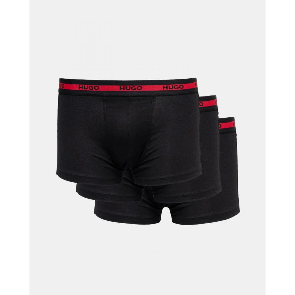 HUGO Planet 3-Pack Stretch-Cotton Logo Waistband Trunks - Black 002