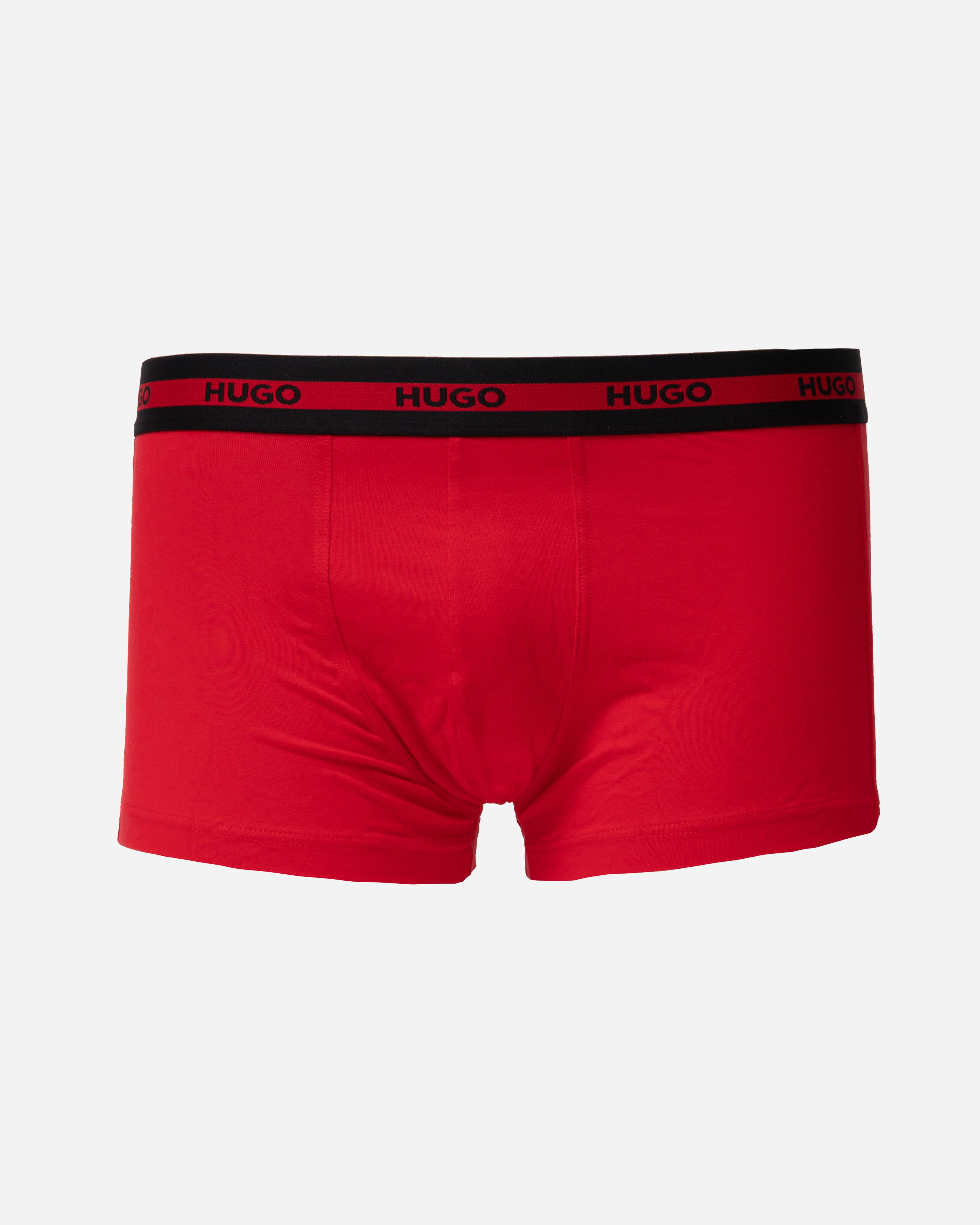 HUGO Planet 3-Pack Stretch-Cotton Logo Waistband Trunks - Bright Red 621 - Image 2