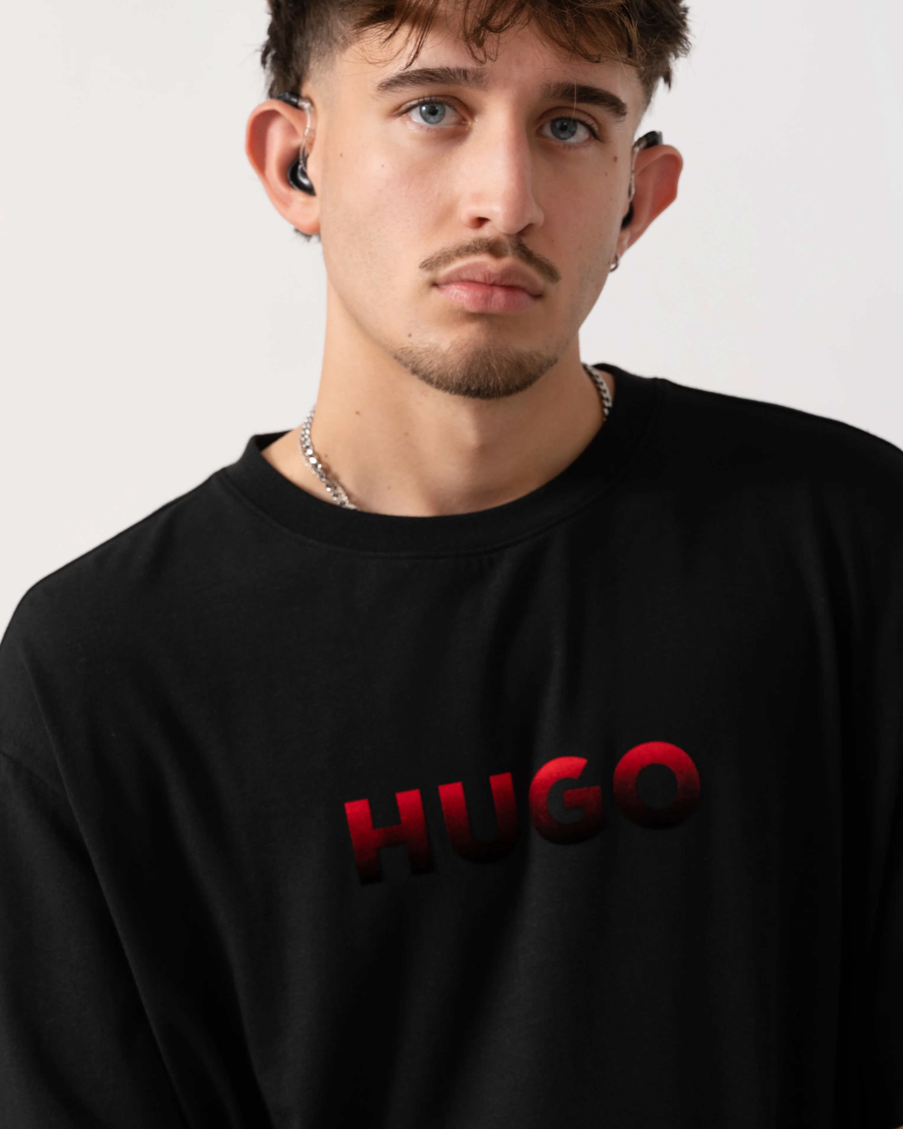 HUGO Ray Mens Gradient Logo Pyjama T-Shirt - Black 001 - Image 2