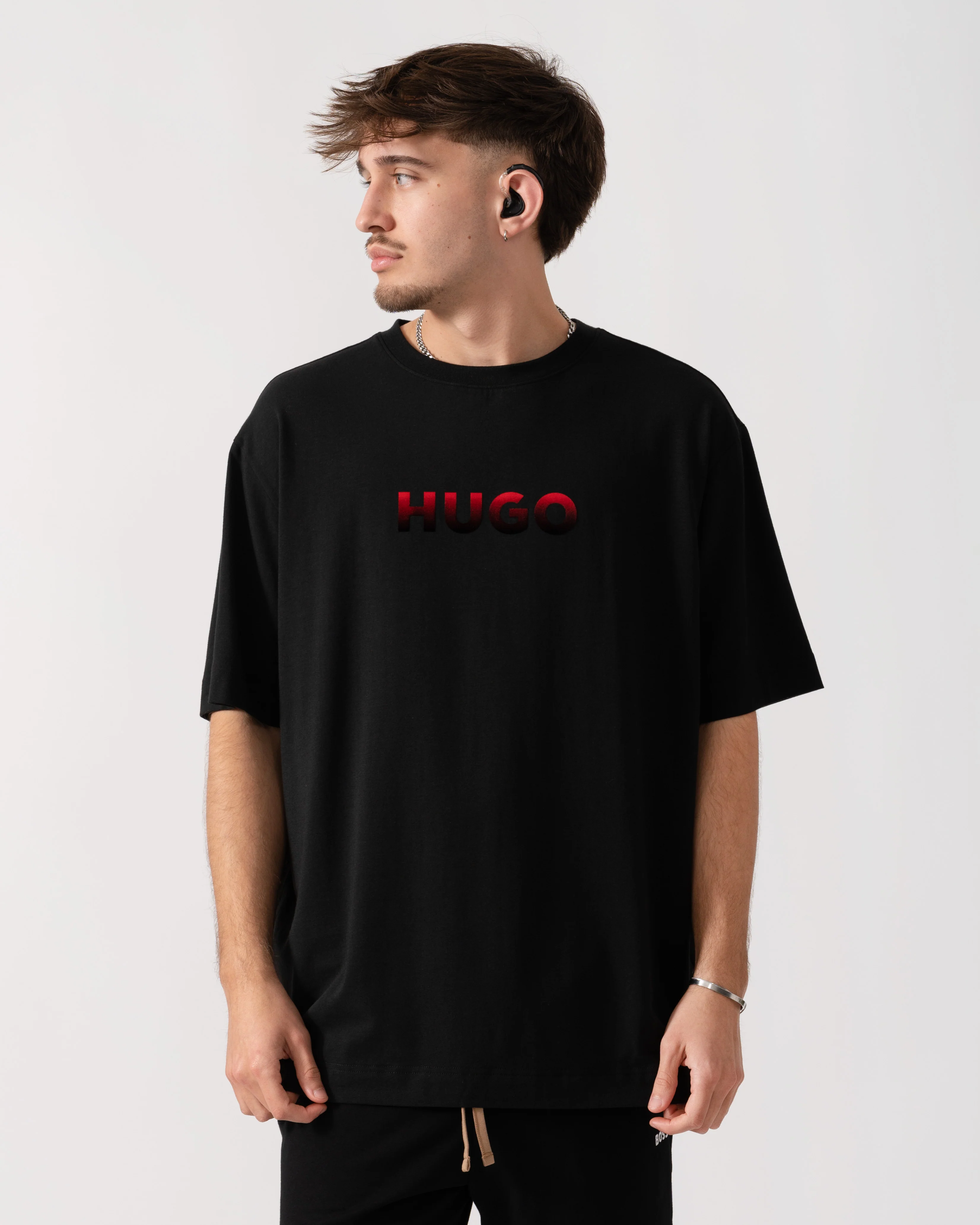 HUGO Ray Mens Gradient Logo Pyjama T-Shirt - Black 001 - Image 4