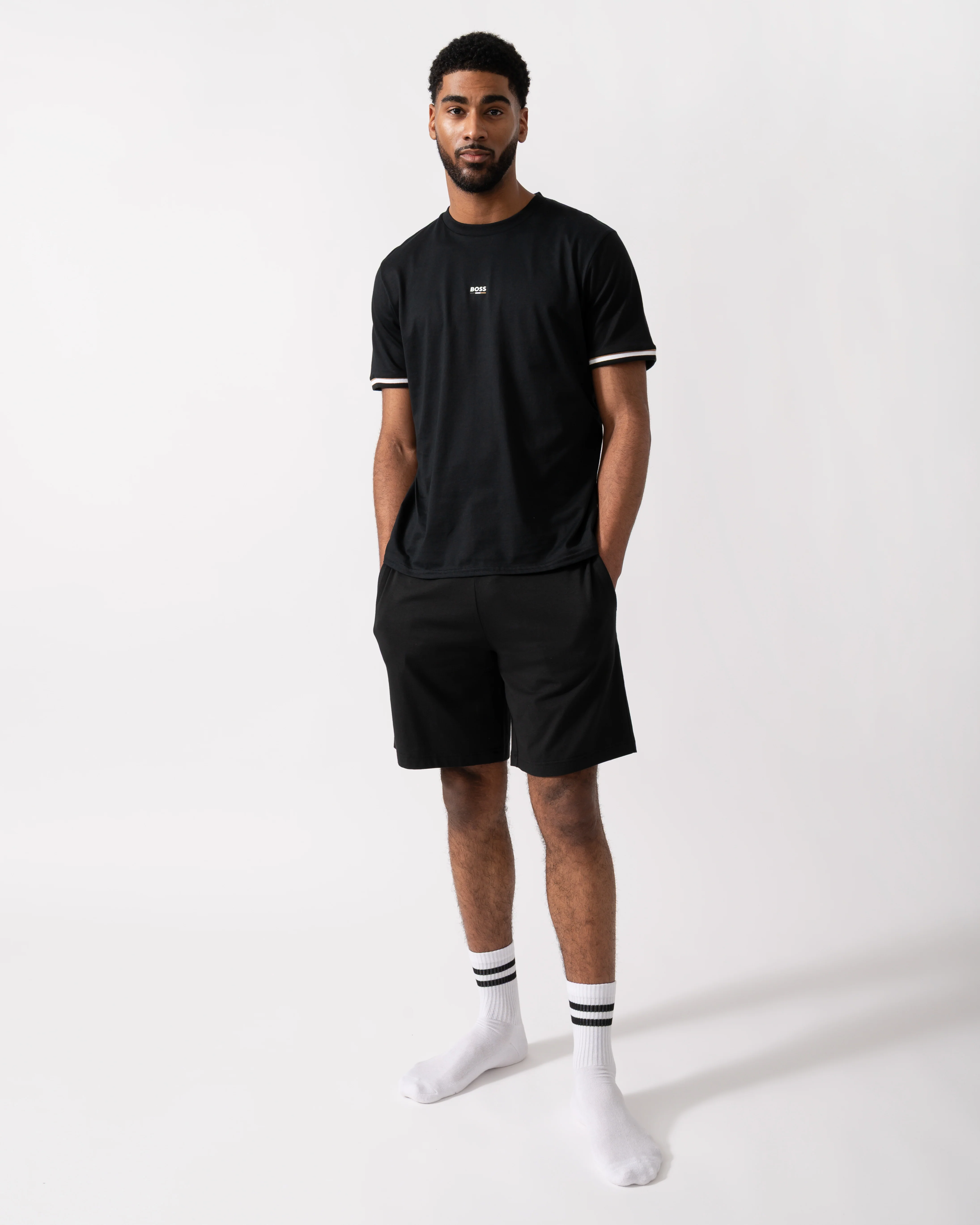 HUGO Ray Mens Gradient-Waistband Pyjama Shorts in a Cotton Blend - Black 001 - Image 2
