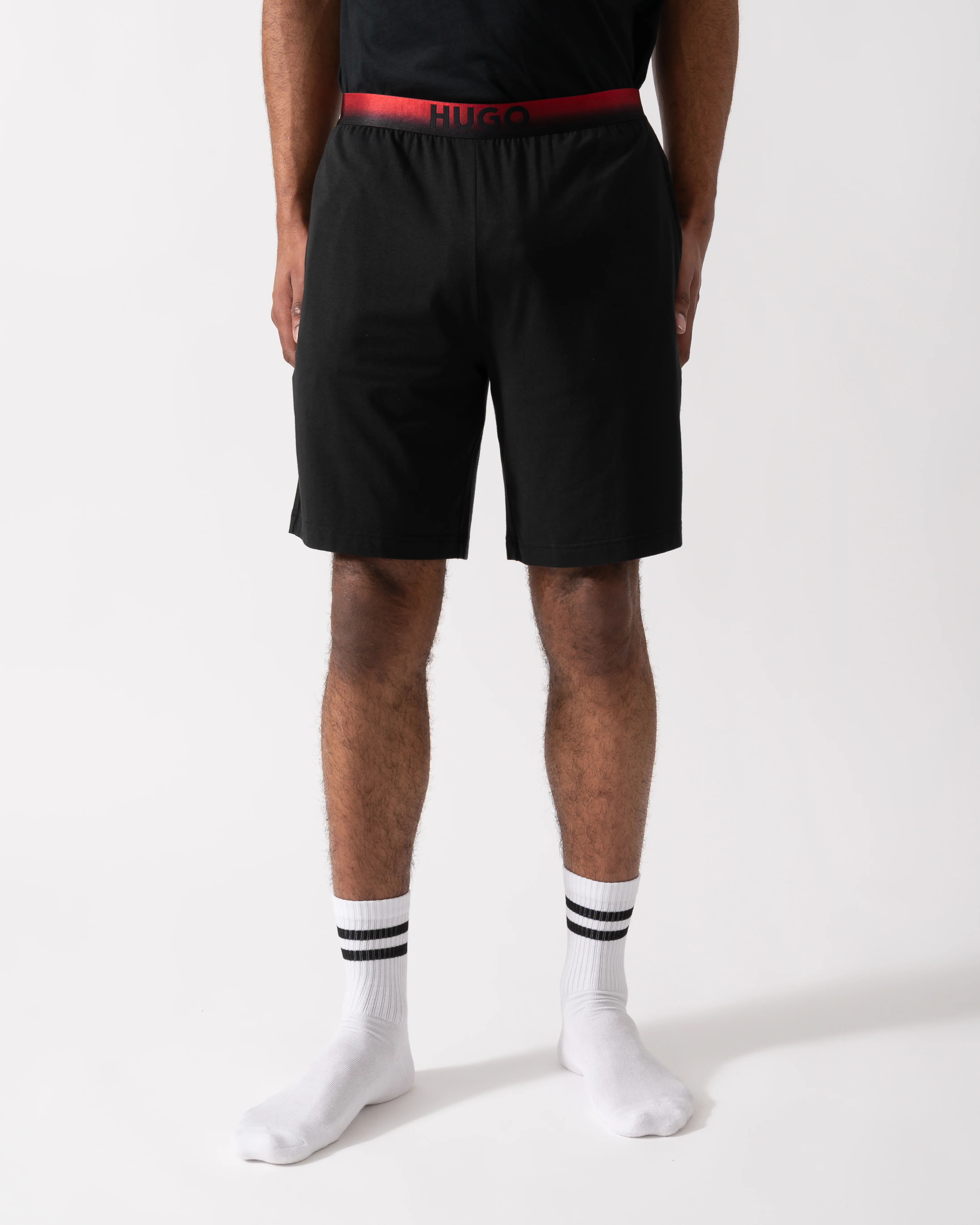 HUGO Ray Mens Gradient-Waistband Pyjama Shorts in a Cotton Blend - Black 001 - Image 3