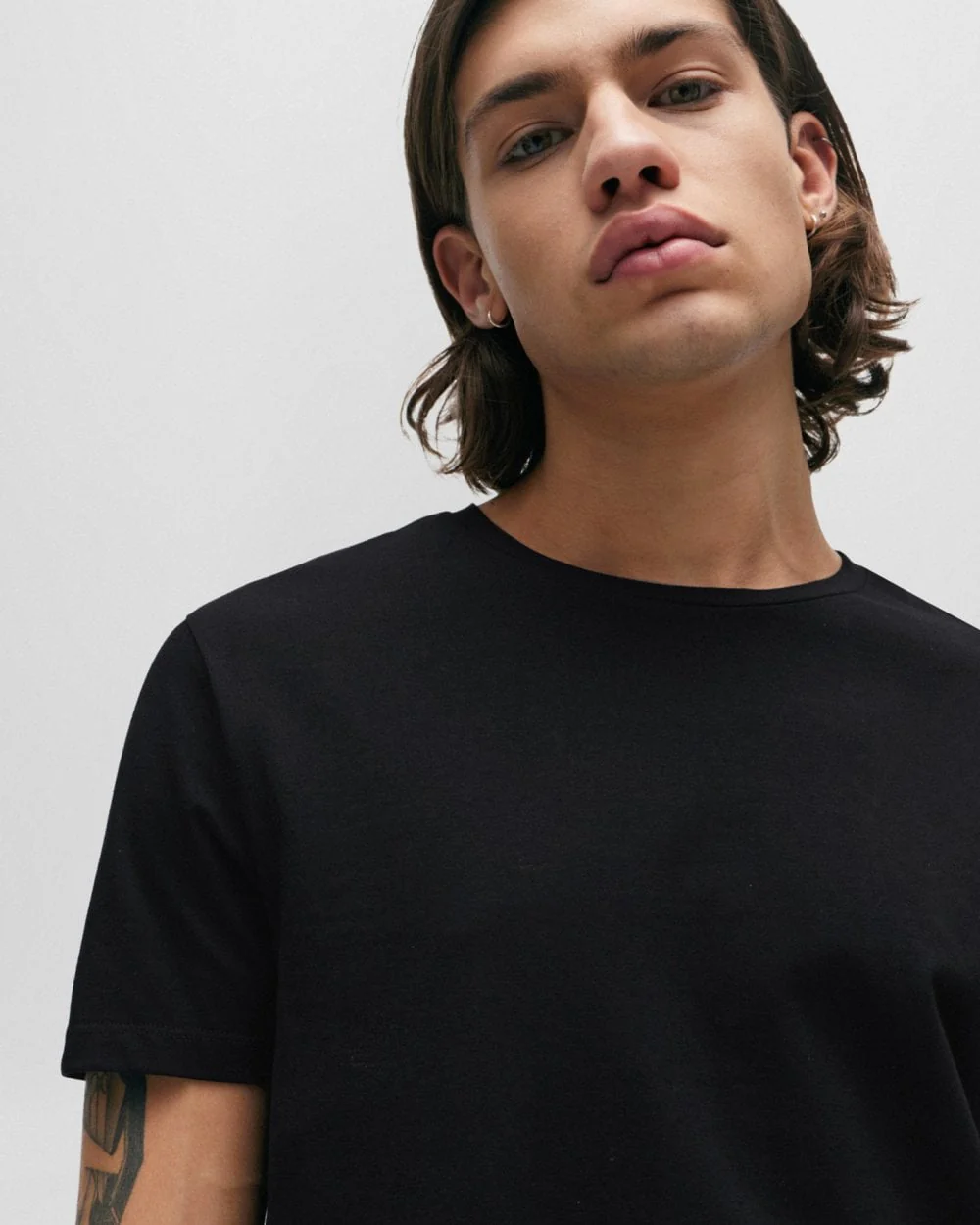 HUGO Round Mens Two-Pack of Slim-Fit T-Shirts in Stretch Cotton NOS - Black 001 - Image 2