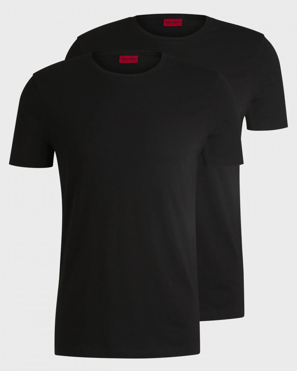 HUGO Round Mens Two-Pack of Slim-Fit T-Shirts in Stretch Cotton NOS - Black 001 - Image 4