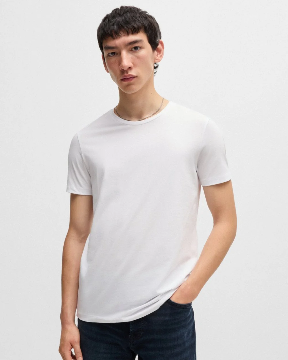 HUGO Round Mens Two-Pack of Slim-Fit T-Shirts in Stretch Cotton NOS - White 100 - Image 2