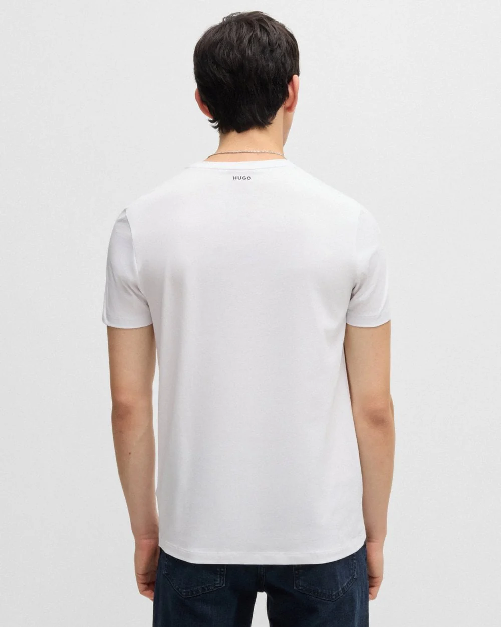 HUGO Round Mens Two-Pack of Slim-Fit T-Shirts in Stretch Cotton NOS - White 100 - Image 3