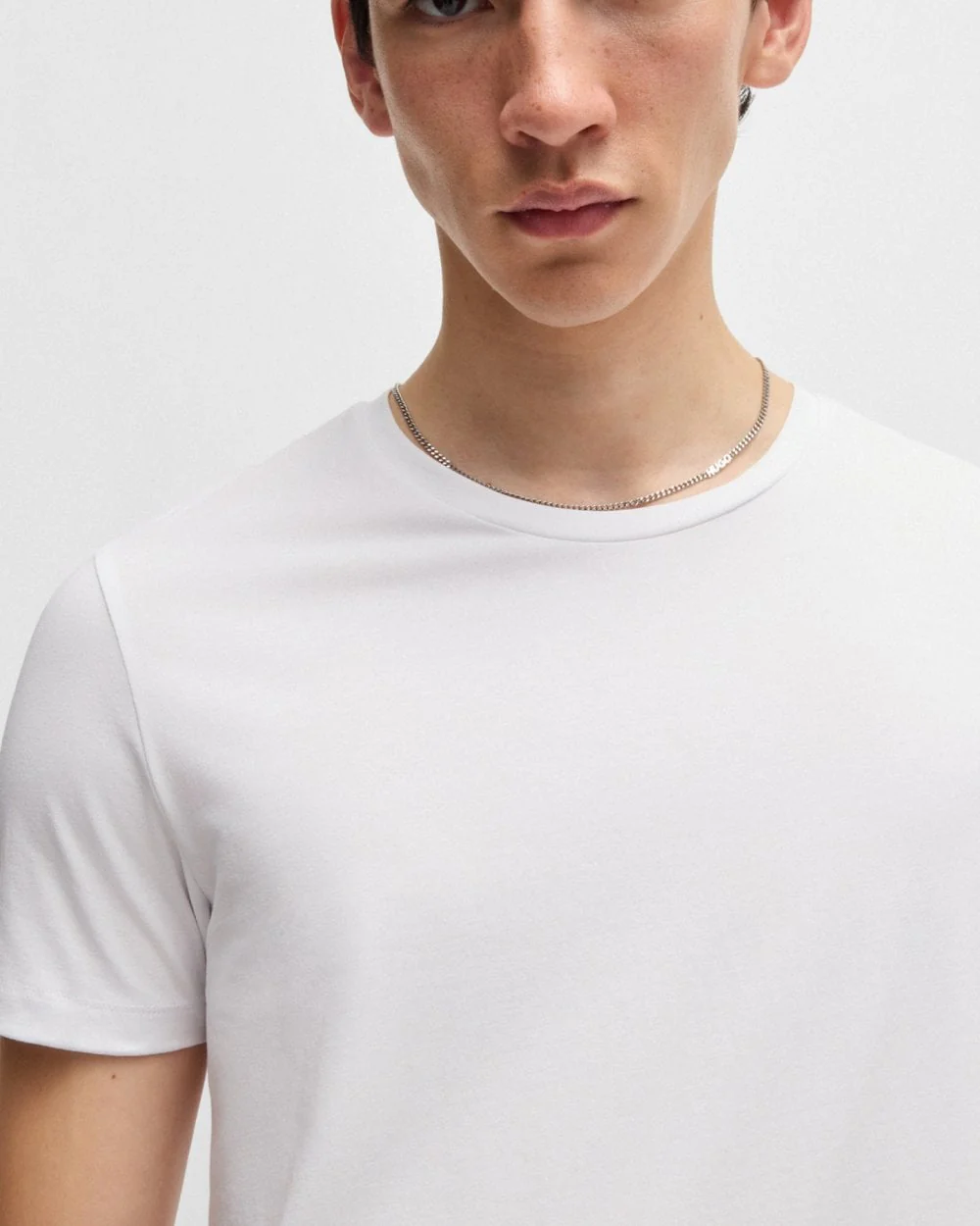 HUGO Round Mens Two-Pack of Slim-Fit T-Shirts in Stretch Cotton NOS - White 100 - Image 4