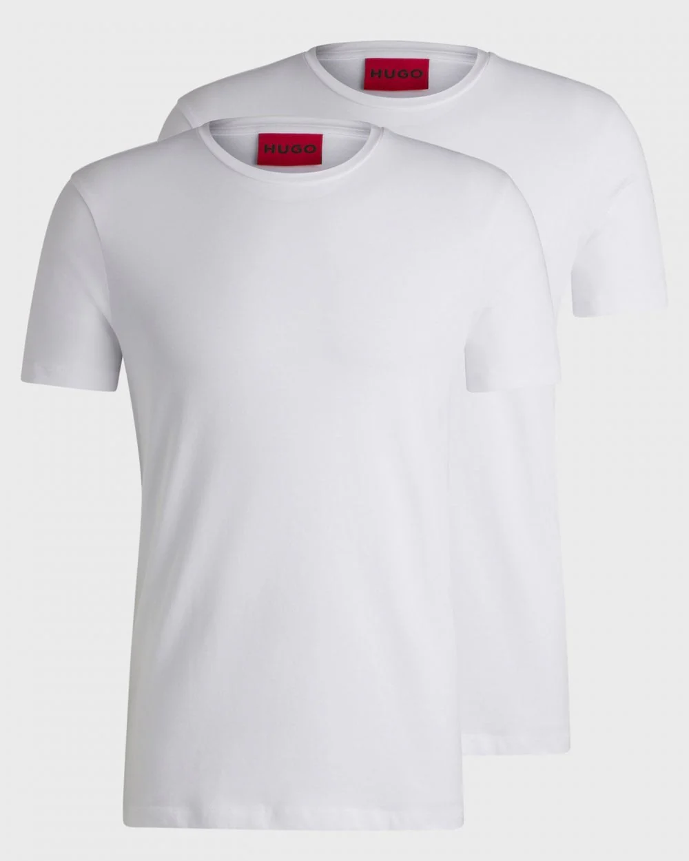 HUGO Round Mens Two-Pack of Slim-Fit T-Shirts in Stretch Cotton NOS - White 100 - Image 5