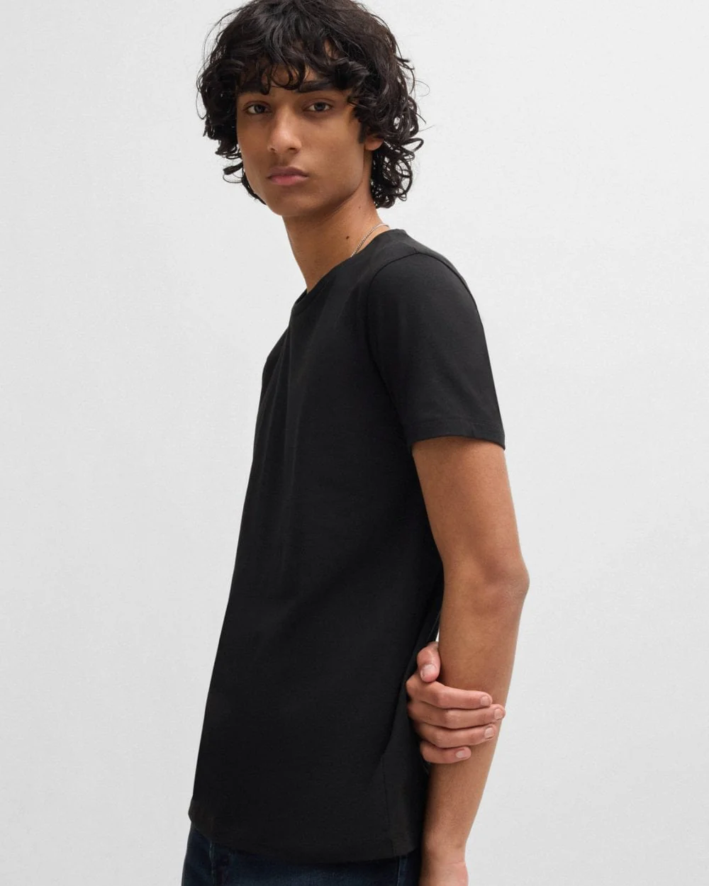 HUGO Round Mens Two-Pack of Slim-Fit T-Shirts in Stretch Cotton NOS - White/Black 960 - Image 2