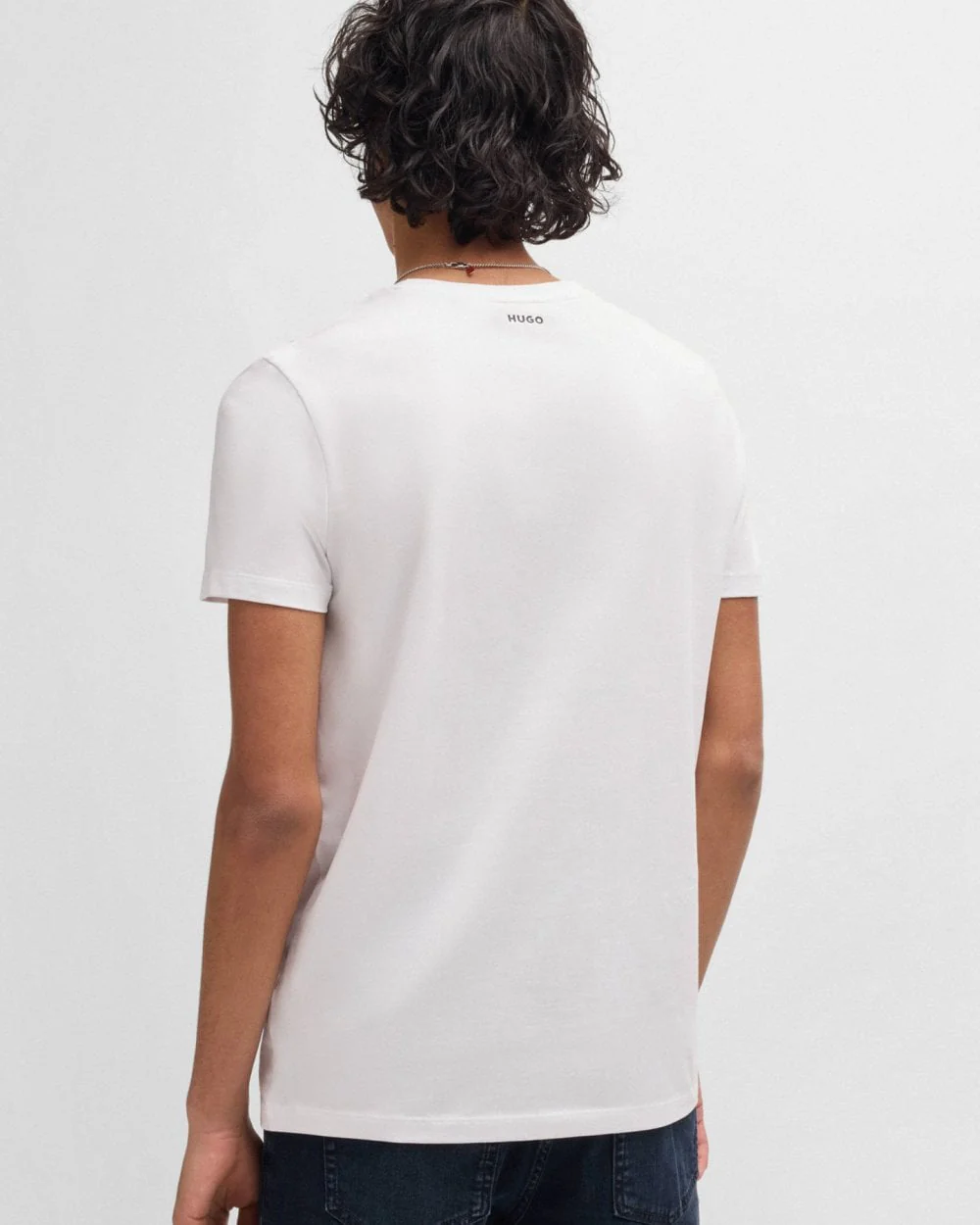 HUGO Round Mens Two-Pack of Slim-Fit T-Shirts in Stretch Cotton NOS - White/Black 960 - Image 3