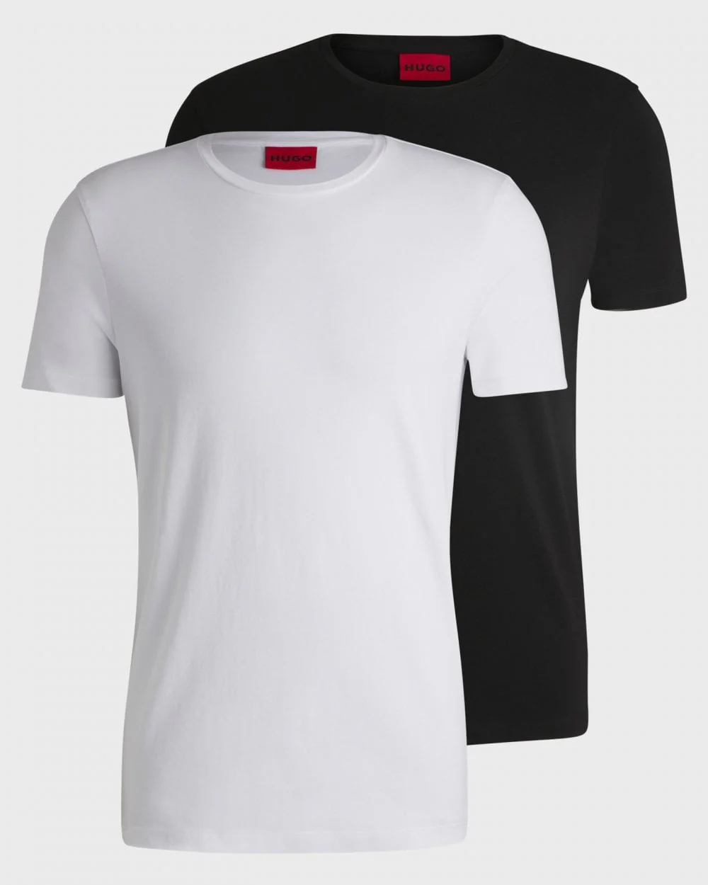 HUGO Round Mens Two-Pack of Slim-Fit T-Shirts in Stretch Cotton NOS - White/Black 960 - Image 4