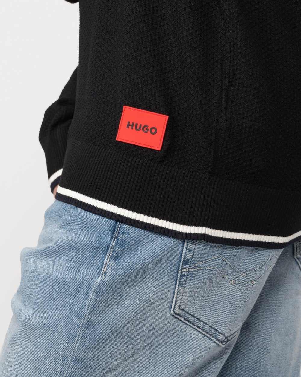 HUGO Saikk Mens Zip-Neck Sweater with Red Logo Label - Image 2