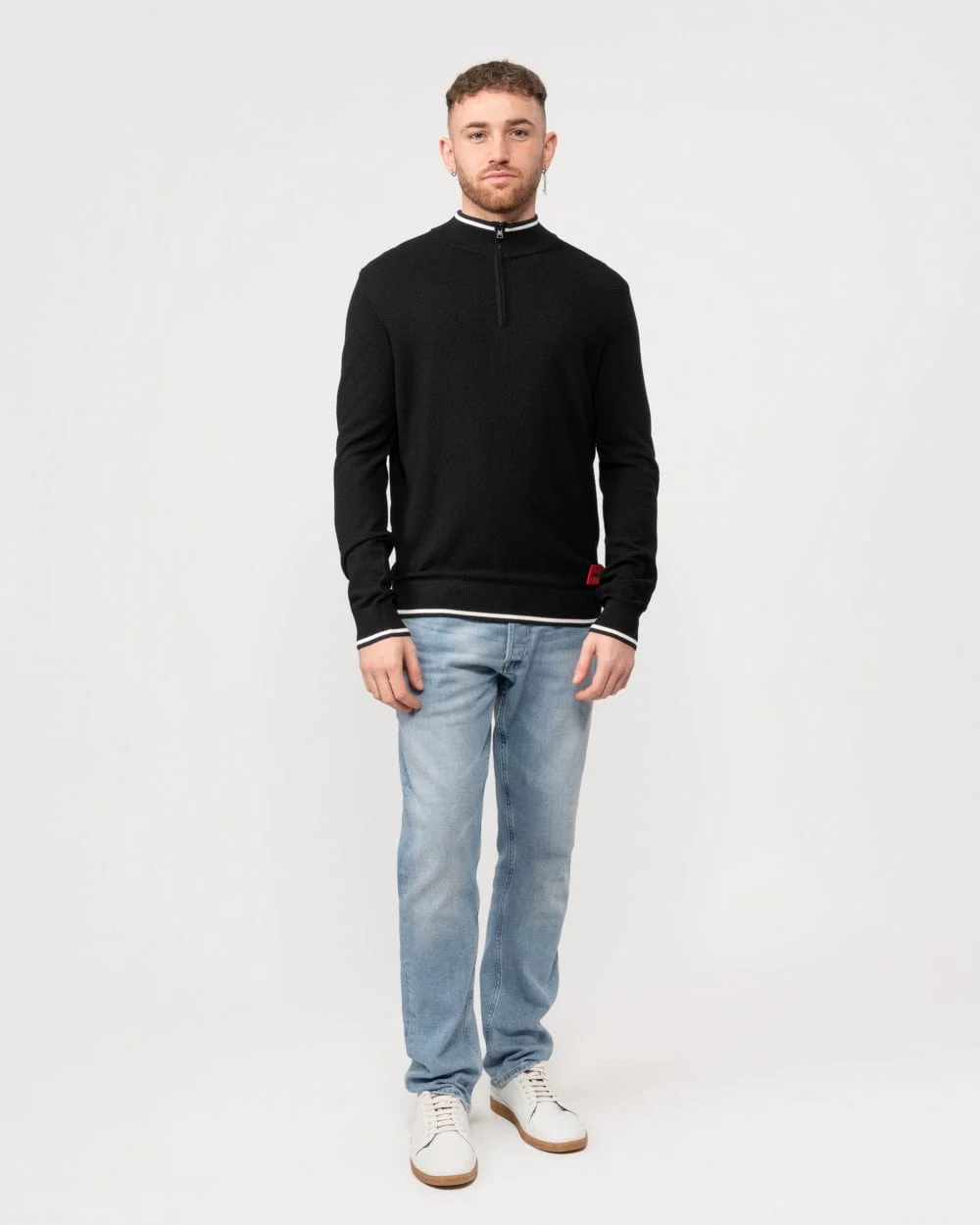 HUGO Saikk Mens Zip-Neck Sweater with Red Logo Label - Image 4