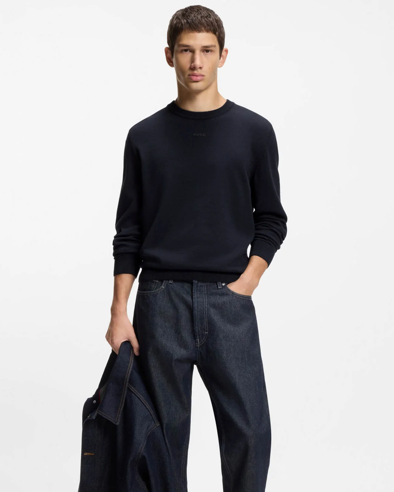 HUGO San Cassius-C2 Mens Crew Neck Jumper - Navy 410 - Image 3