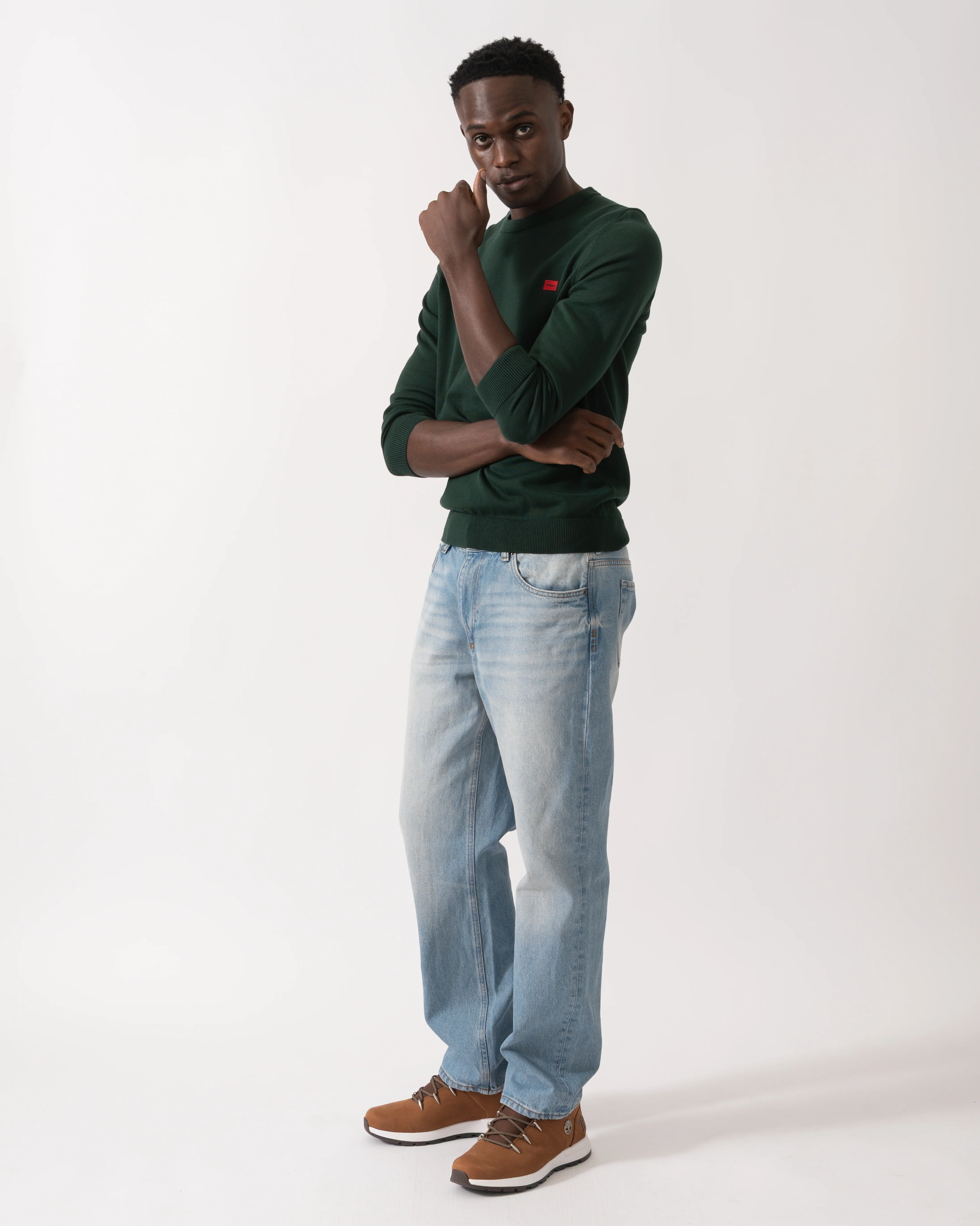 HUGO San Cassius Mens Crew Neck Sweater - Open Green 385 - Image 2