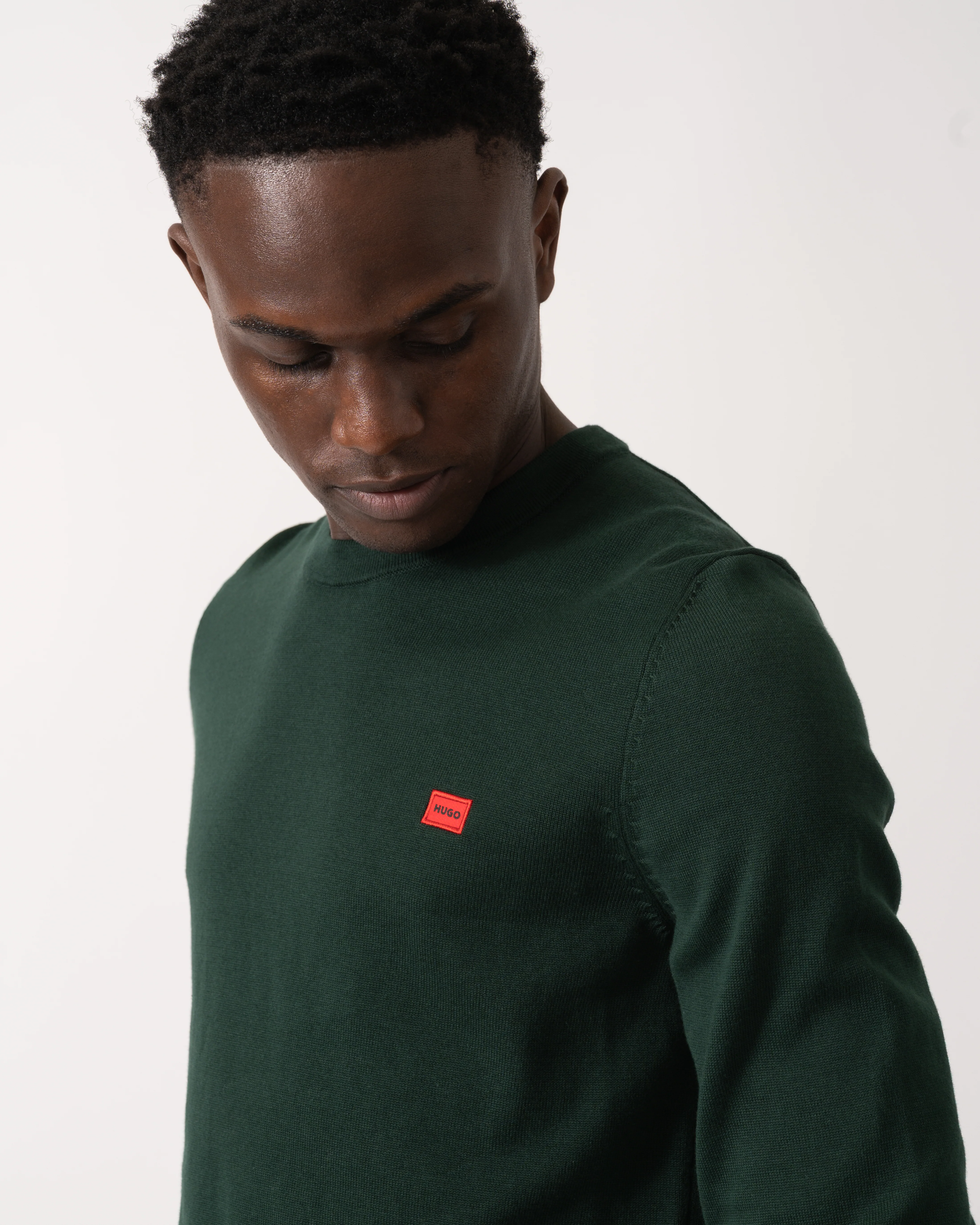 HUGO San Cassius Mens Crew Neck Sweater - Open Green 385 - Image 3