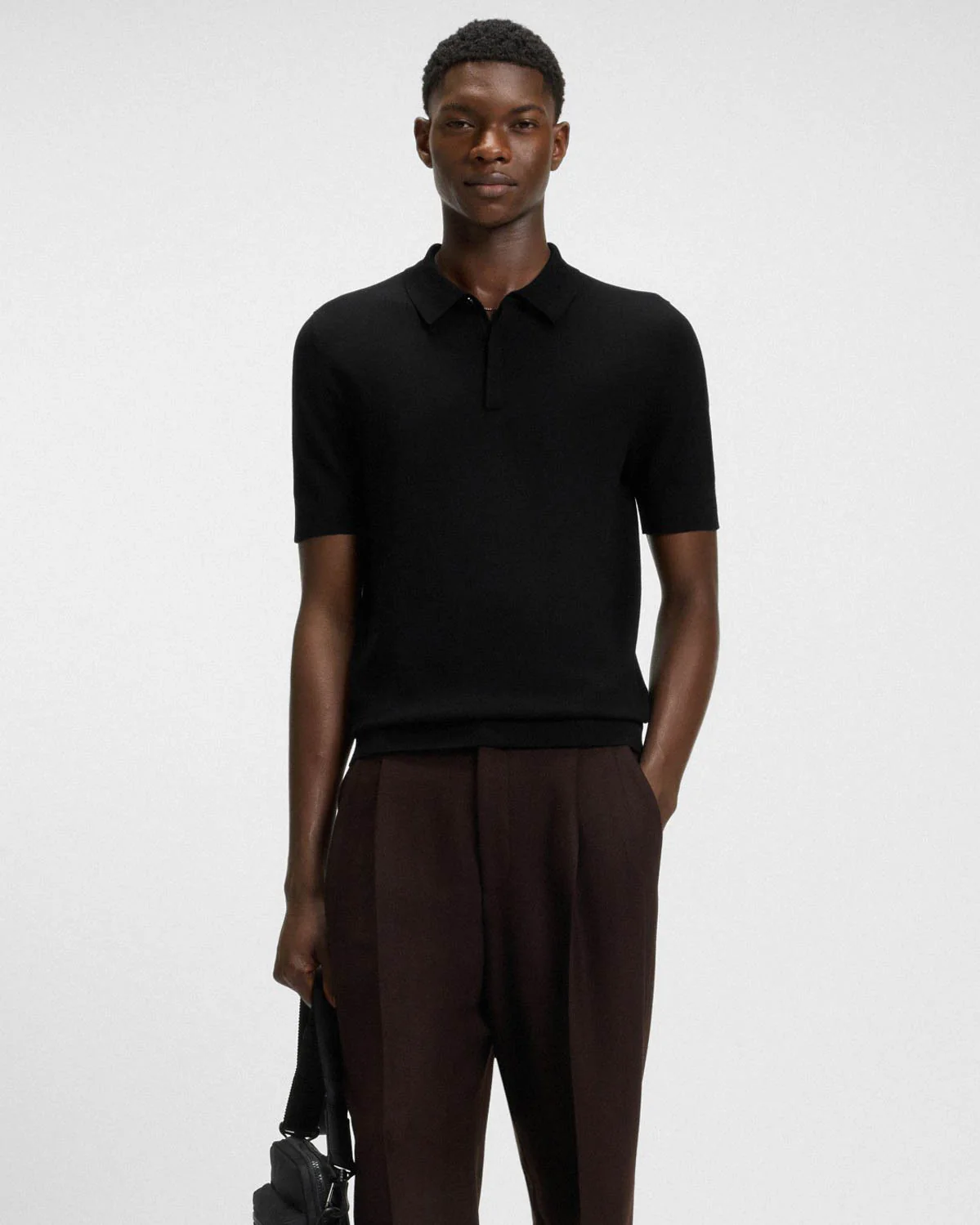 HUGO San Peter Mens Knit Polo with Covered Placket - Black 001 - Image 2