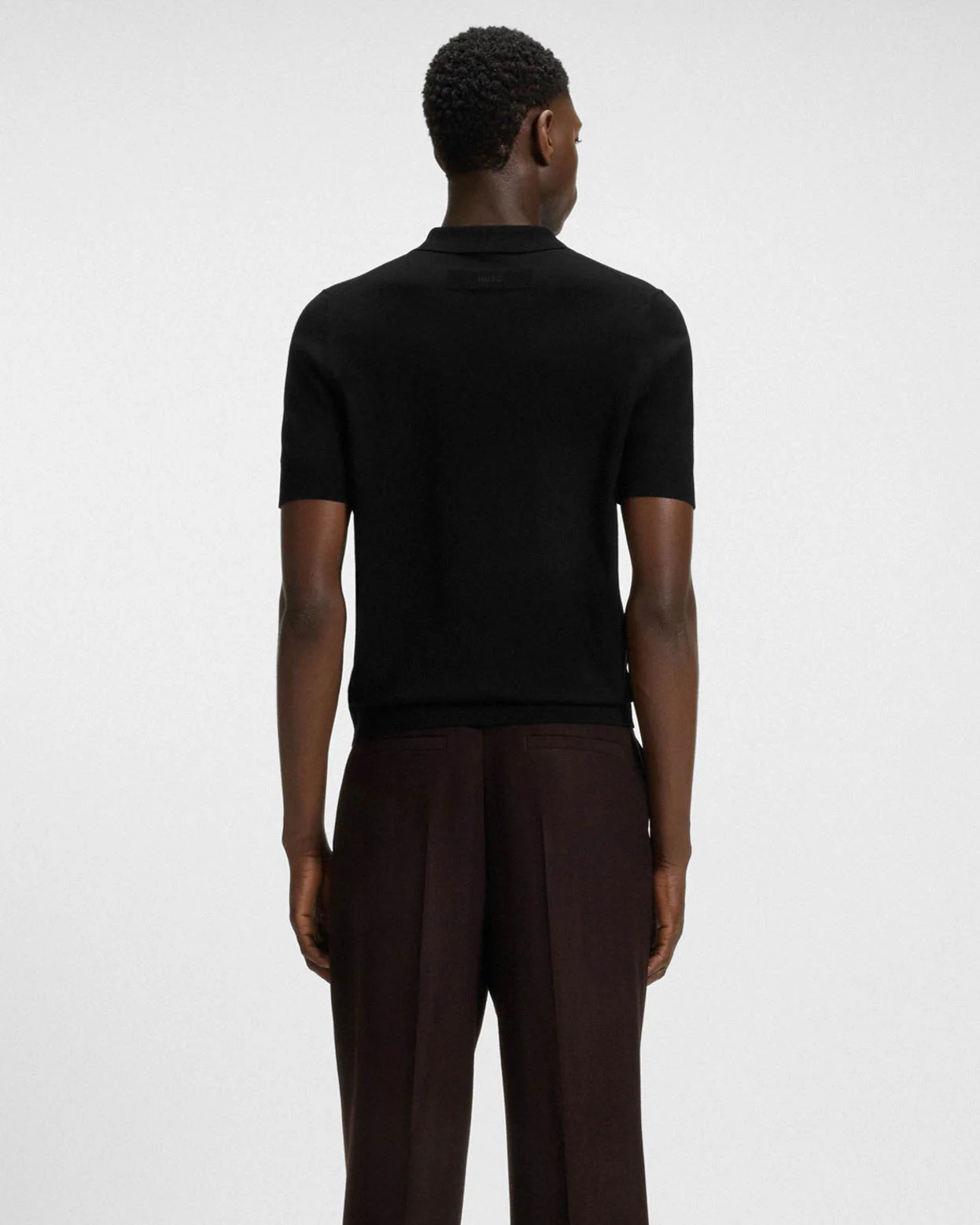 HUGO San Peter Mens Knit Polo with Covered Placket - Black 001 - Image 3