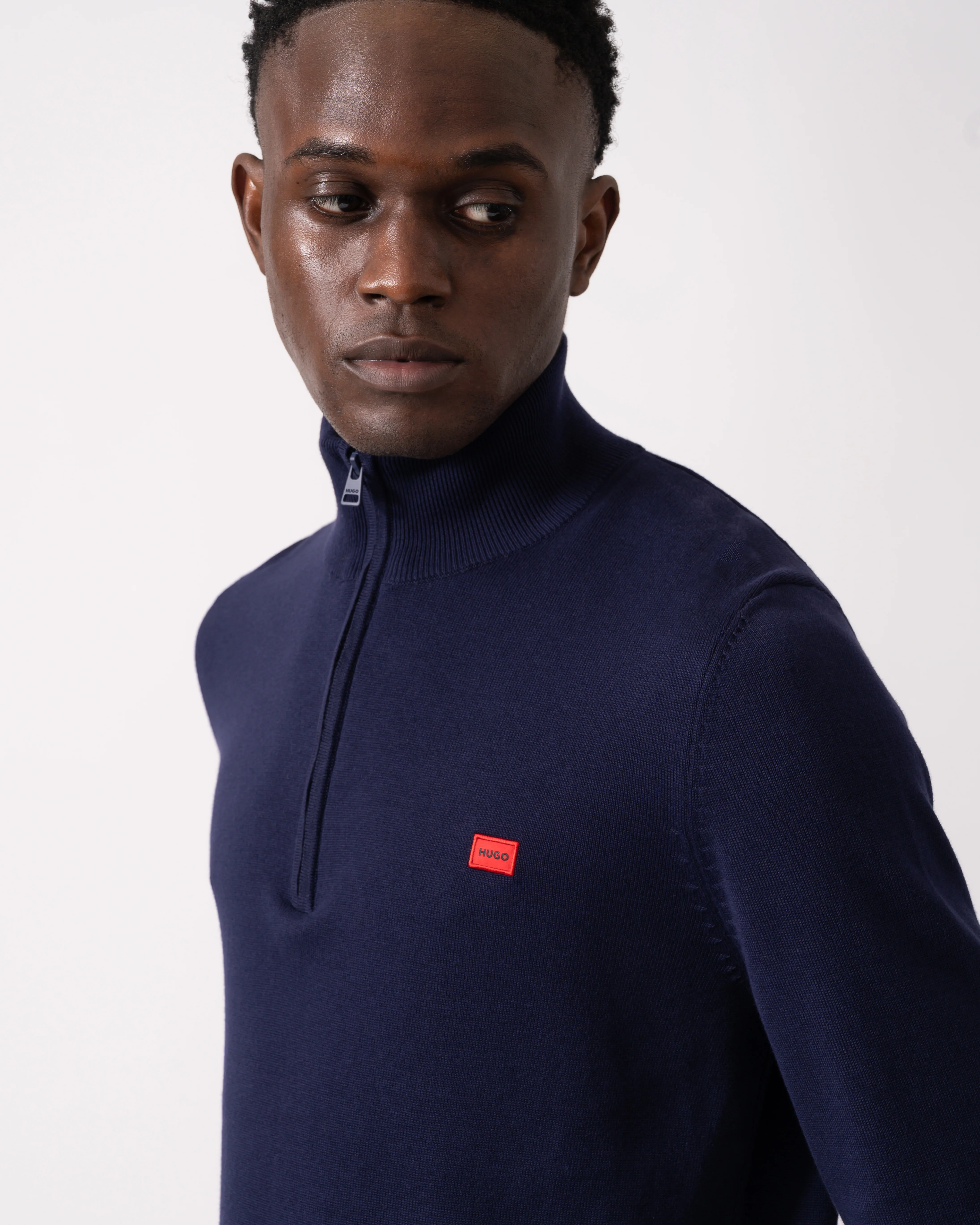 HUGO San Quintus-C Mens 1/4 Zip Pullover - Navy 418 - Image 2