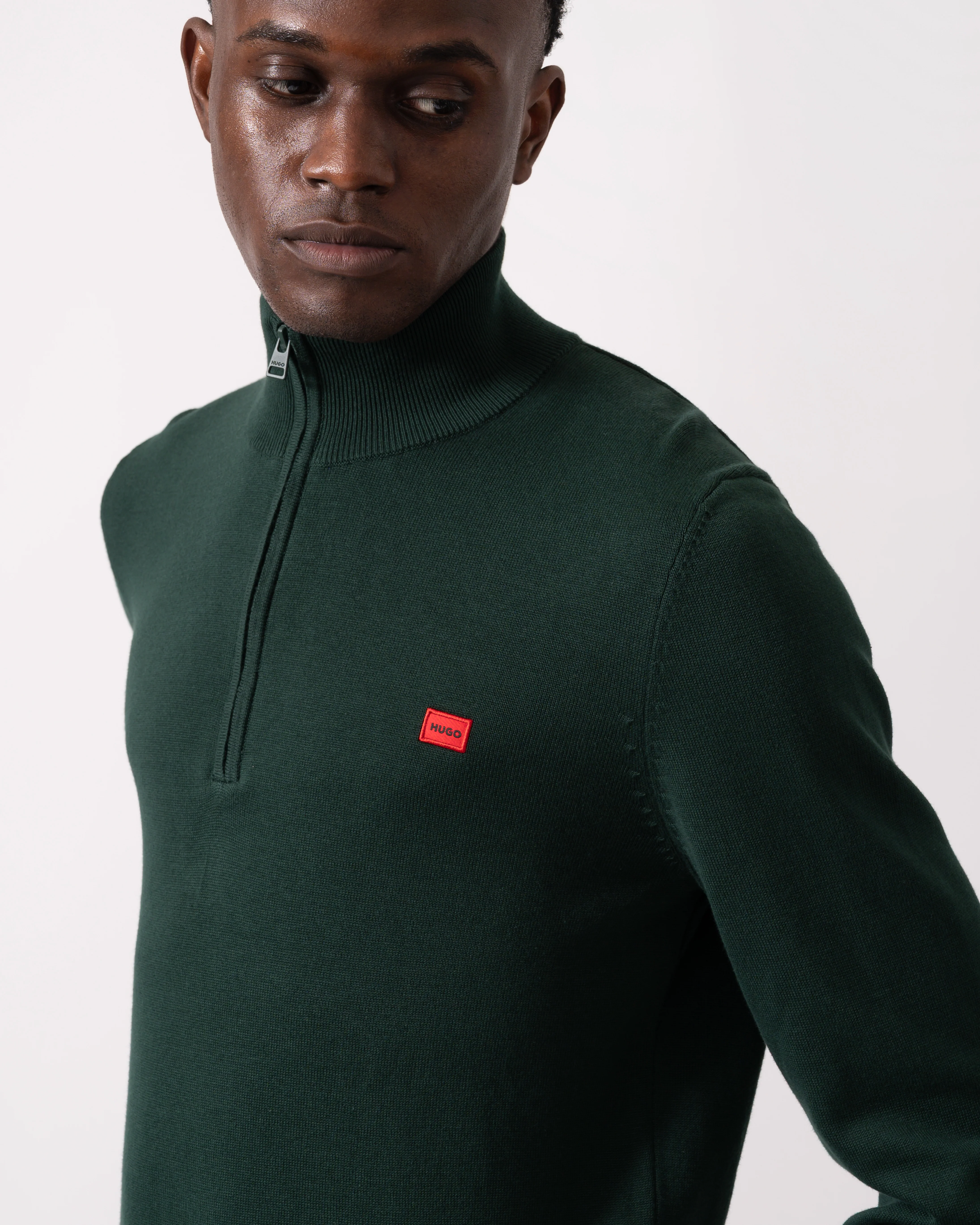 HUGO San Quintus-C Mens 1/4 Zip Pullover - Open Green 385 - Image 2