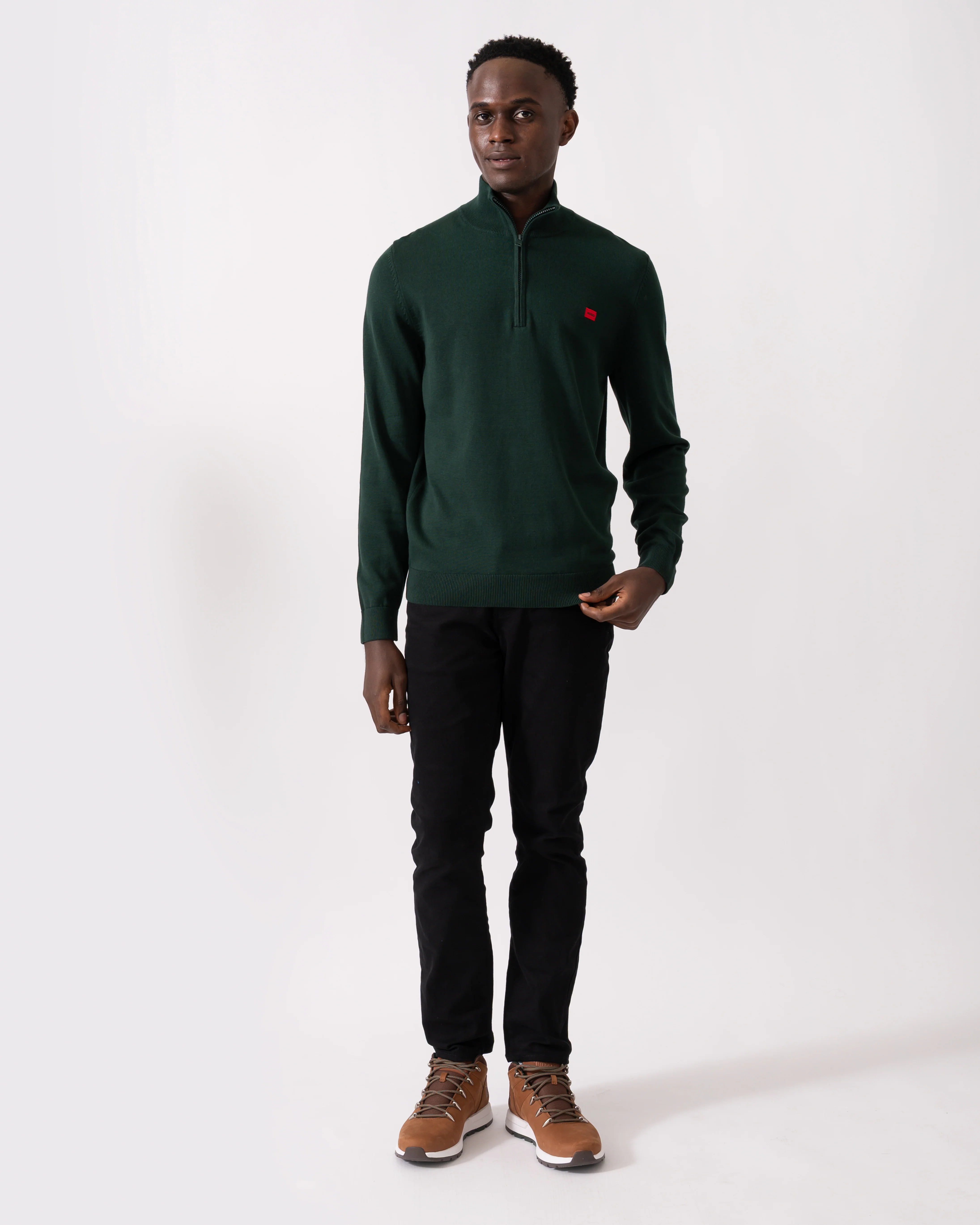 HUGO San Quintus-C Mens 1/4 Zip Pullover - Open Green 385 - Image 3