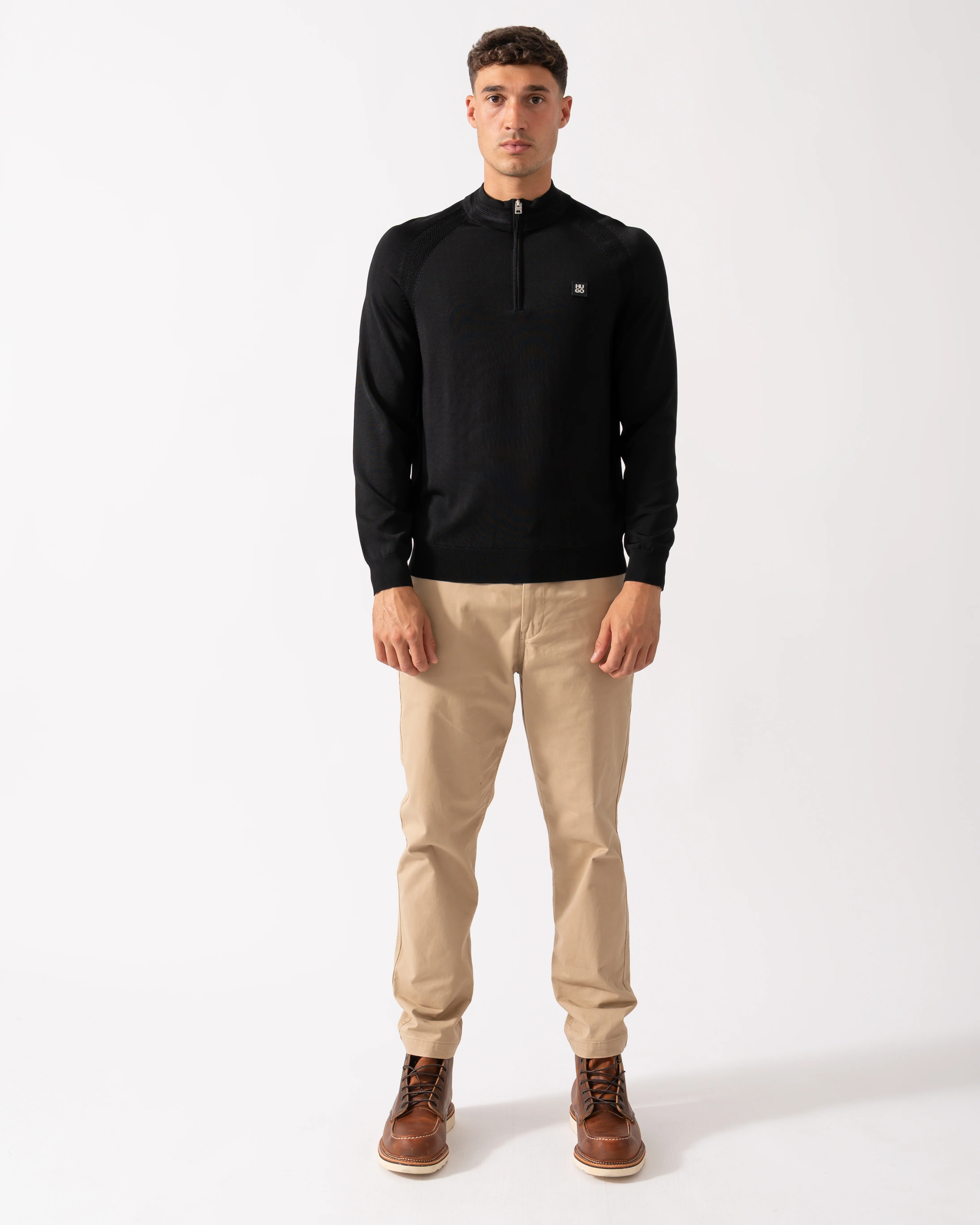 HUGO Sayford Mens 1/4 Zip Jumper - Black 001 - Image 2