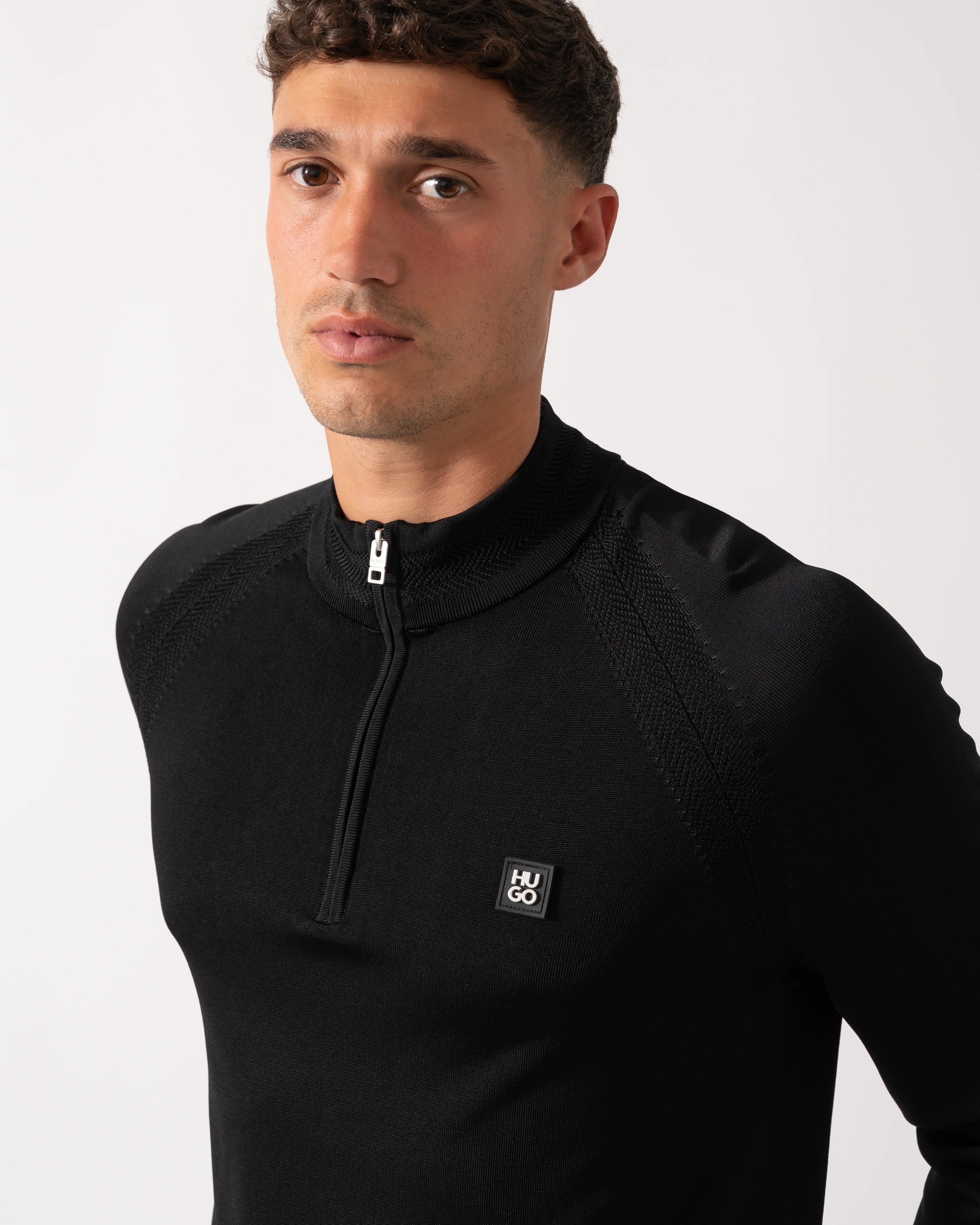 HUGO Sayford Mens 1/4 Zip Jumper - Black 001 - Image 3