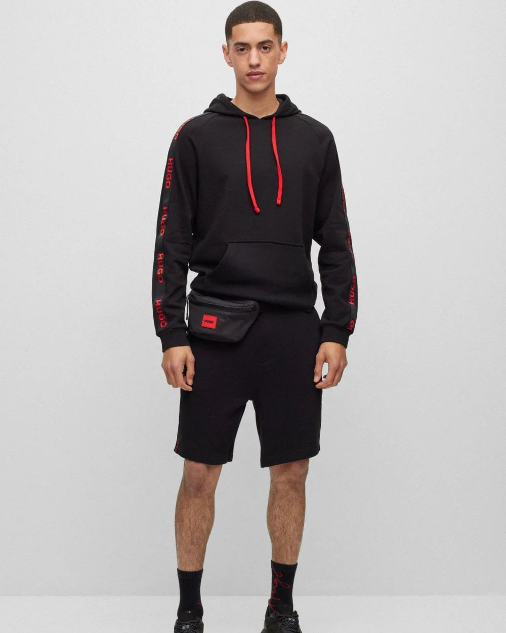 HUGO Sporty Logo Tape Mens Loungewear Hoodie - Image 3