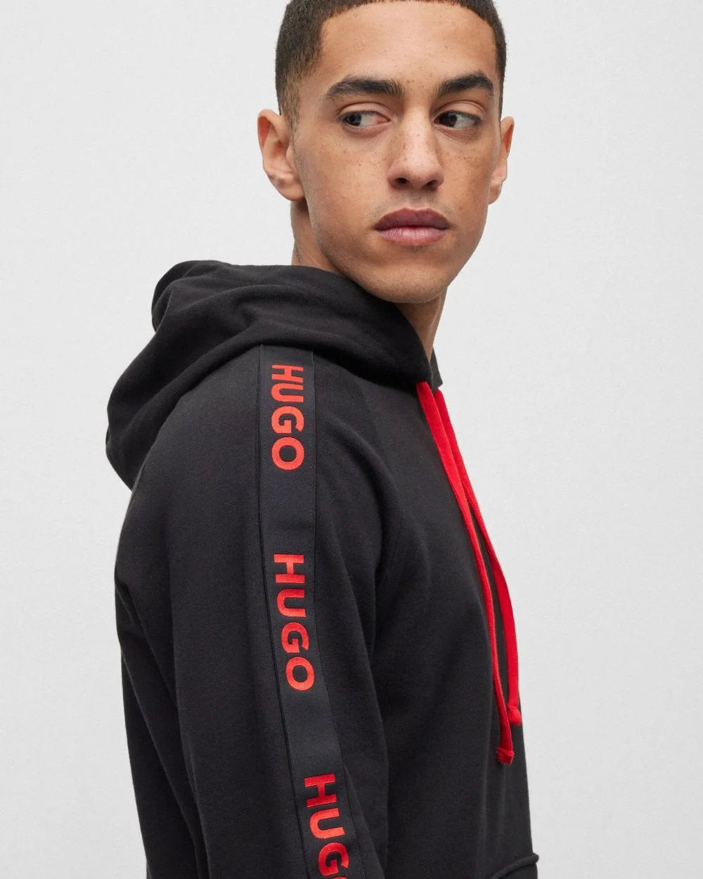 HUGO Sporty Logo Tape Mens Loungewear Hoodie - Image 4