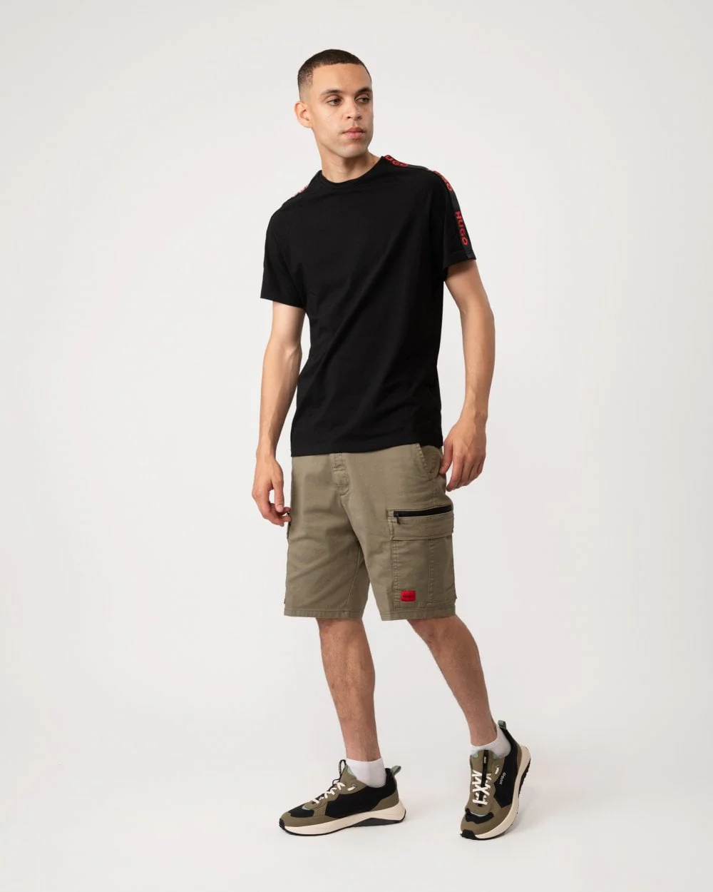 HUGO Sporty Logo Tape Mens Loungewear T-Shirt - Image 4