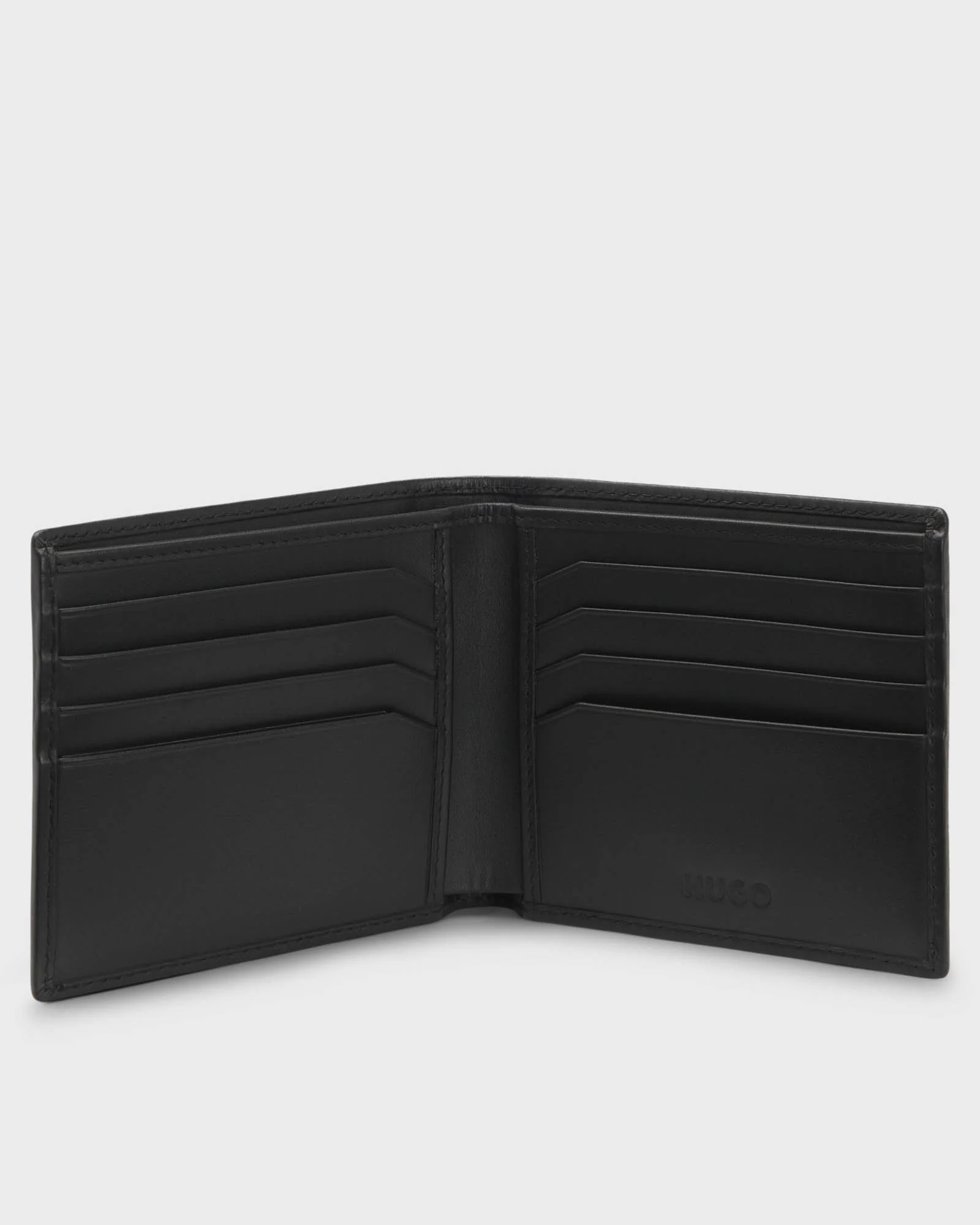 HUGO Tibby Mens Leather Billfold Wallet with Red Stacked Logo - Black 001 - Image 2