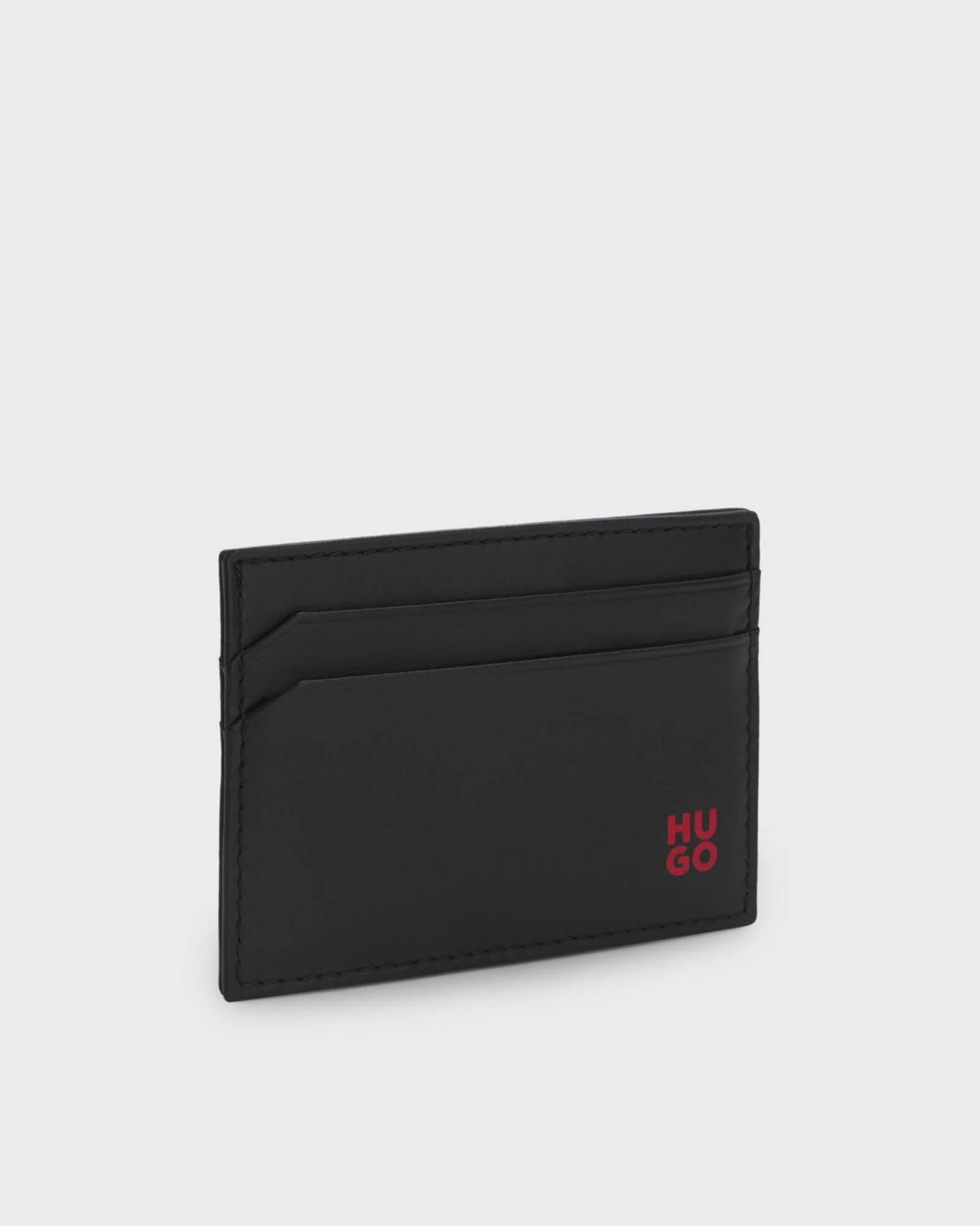 HUGO Tibby Mens Leather card holder with red-foil stacked logo - Black 001 - Image 2