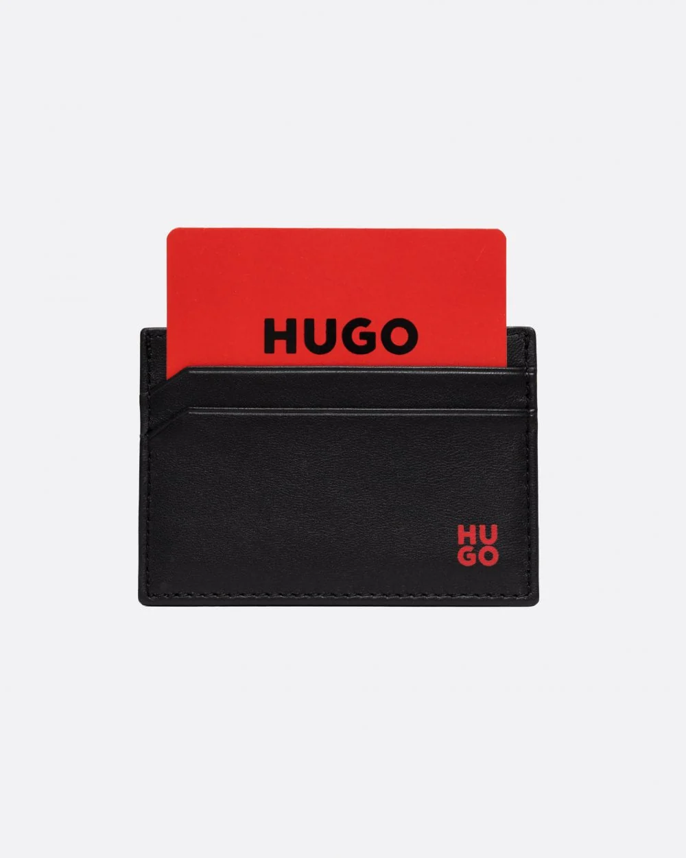 HUGO Tibby Nappa Leather Card Holder with Stacked Logo - Image 2
