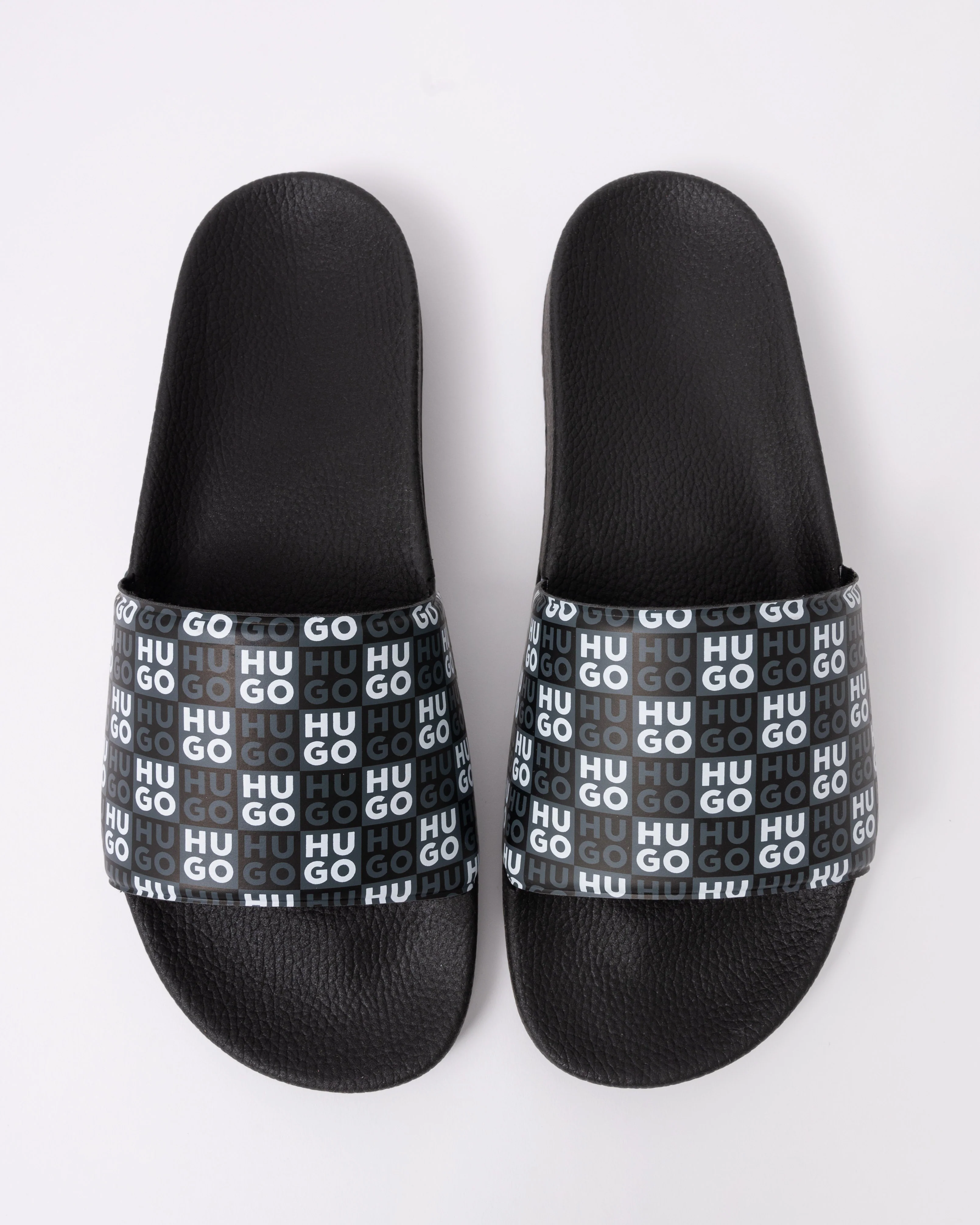 HUGO Timein Mens Slides with Checkered Logo Strap - Black 001 - Image 2