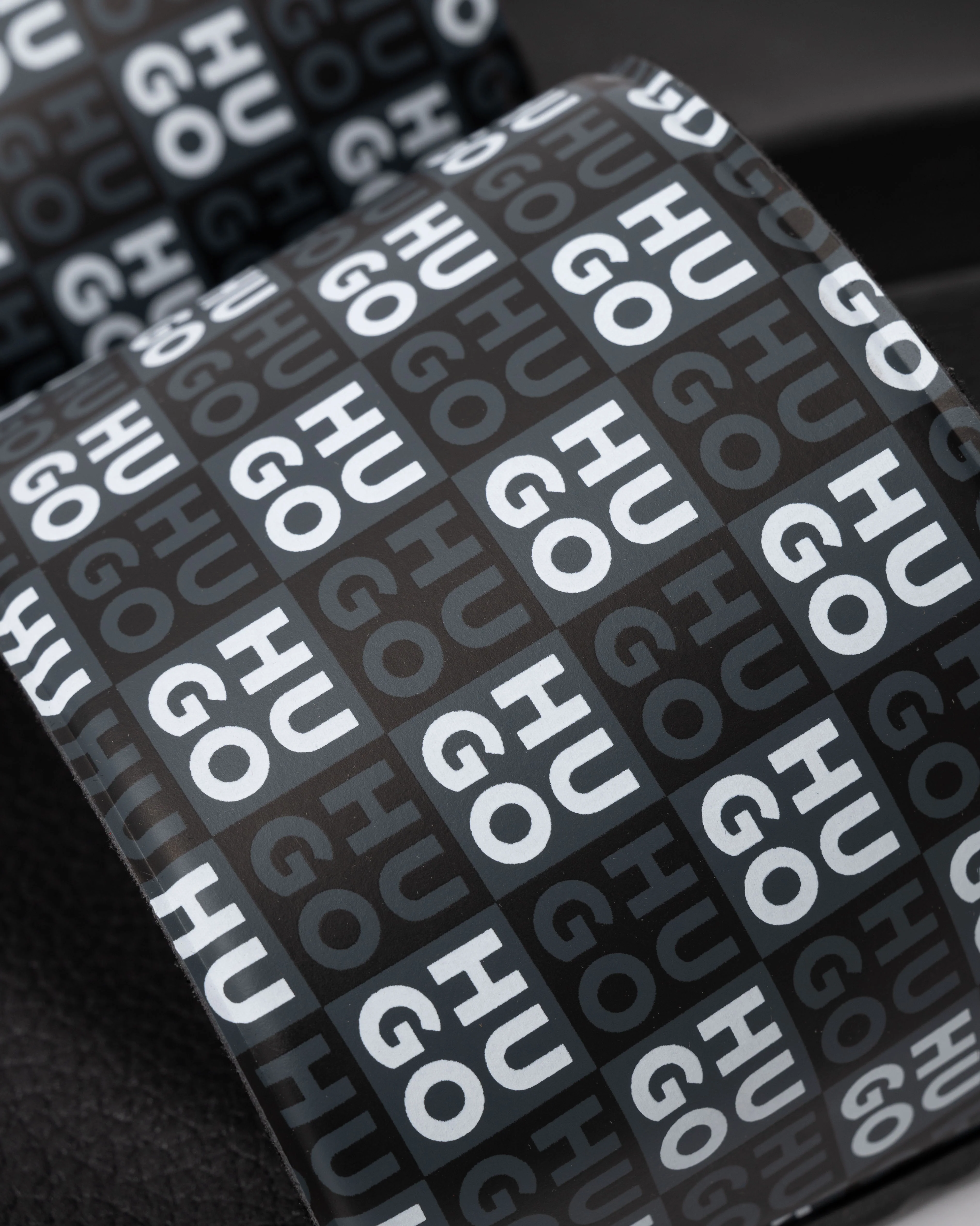 HUGO Timein Mens Slides with Checkered Logo Strap - Black 001 - Image 5