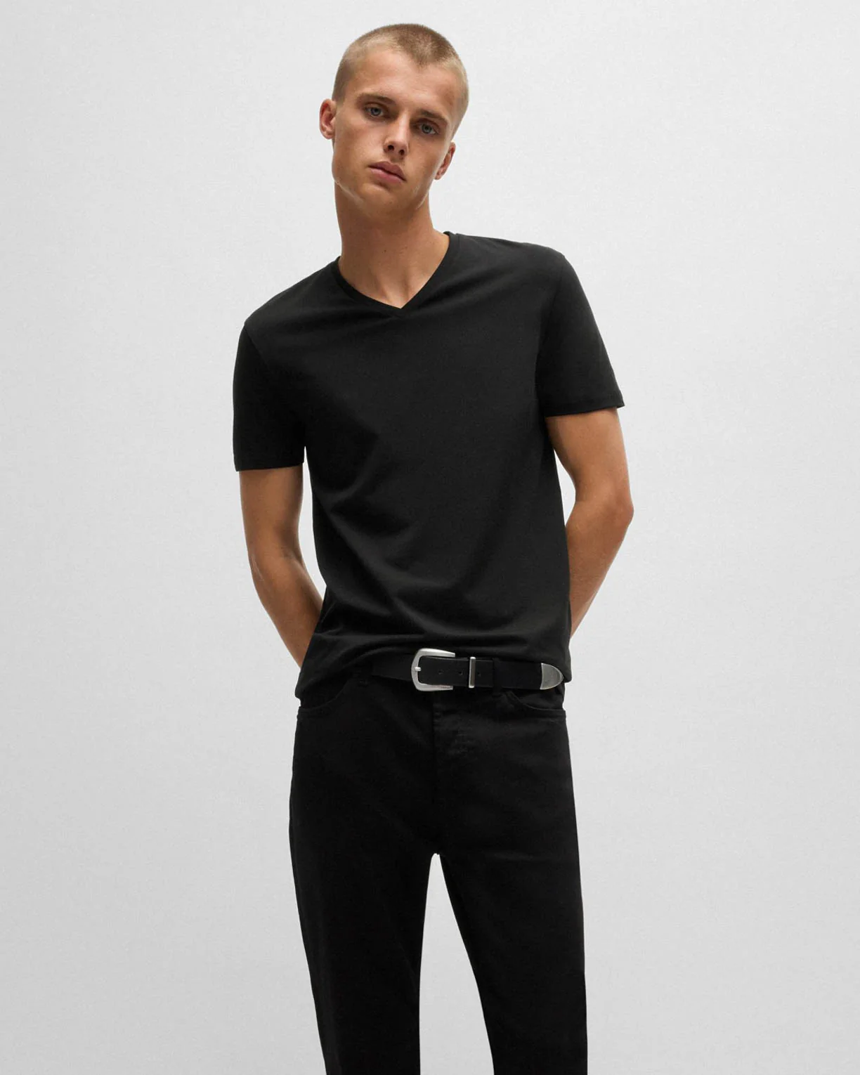 HUGO-V 2-Pack Mens V-Neck T-Shirts in Stretch Cotton - White/Black 960 - Image 2