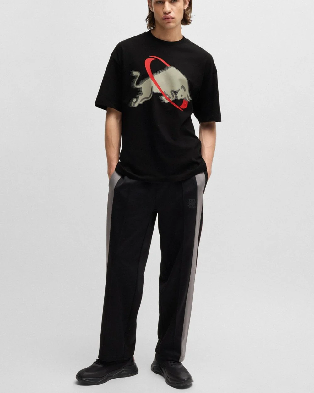 HUGO x RB Danirick Mens Oversized-Fit T-Shirt with Signature Red Bull Motif - Image 3