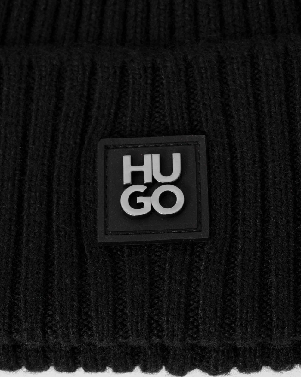 HUGO Xola Metal Mens Virgin-Wool Beanie Hat with Stacked Logo - Image 2