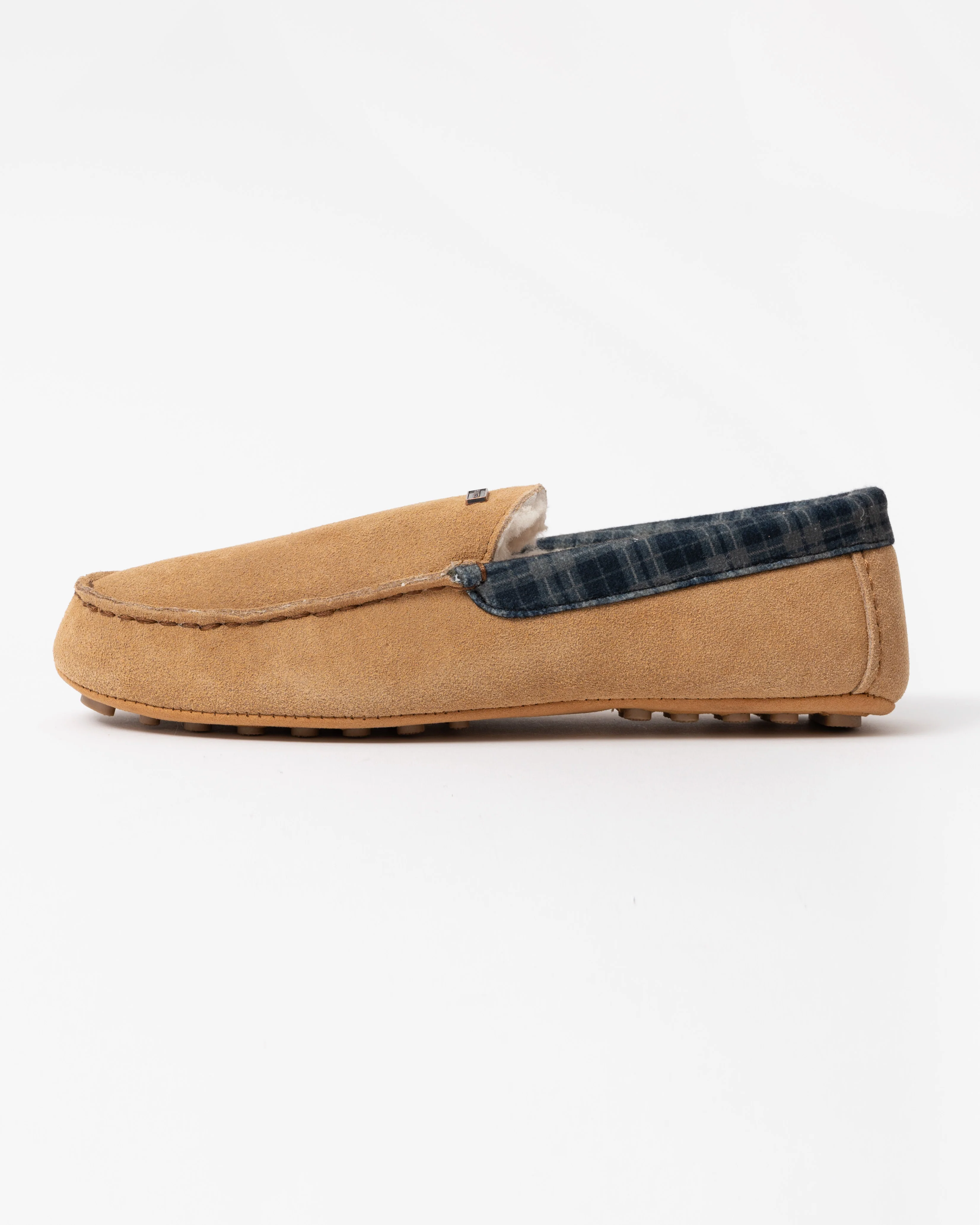 Hunter Mens Tartan Collar Moccasin Slipper - Biscuit - Image 2