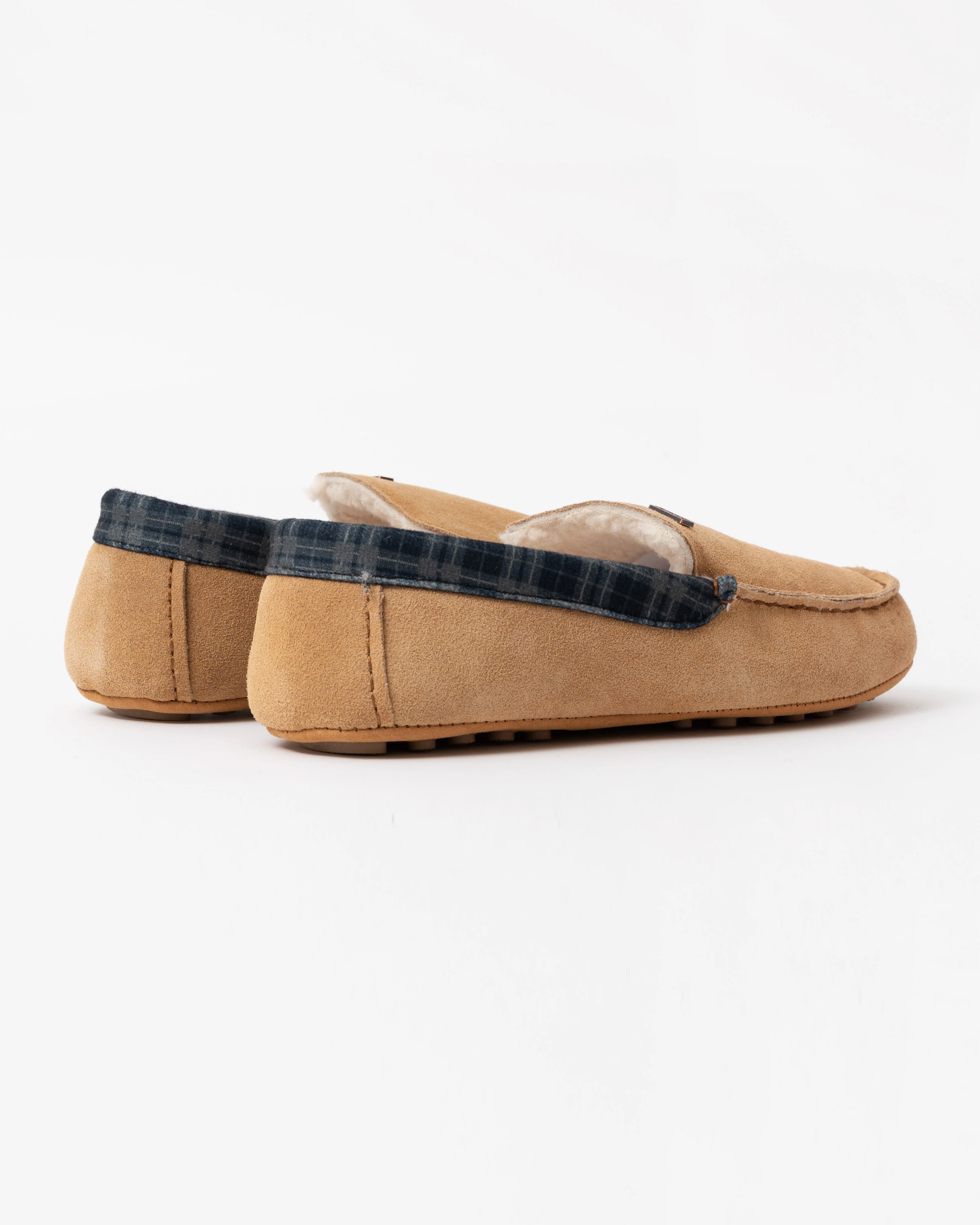 Hunter Mens Tartan Collar Moccasin Slipper - Biscuit - Image 3