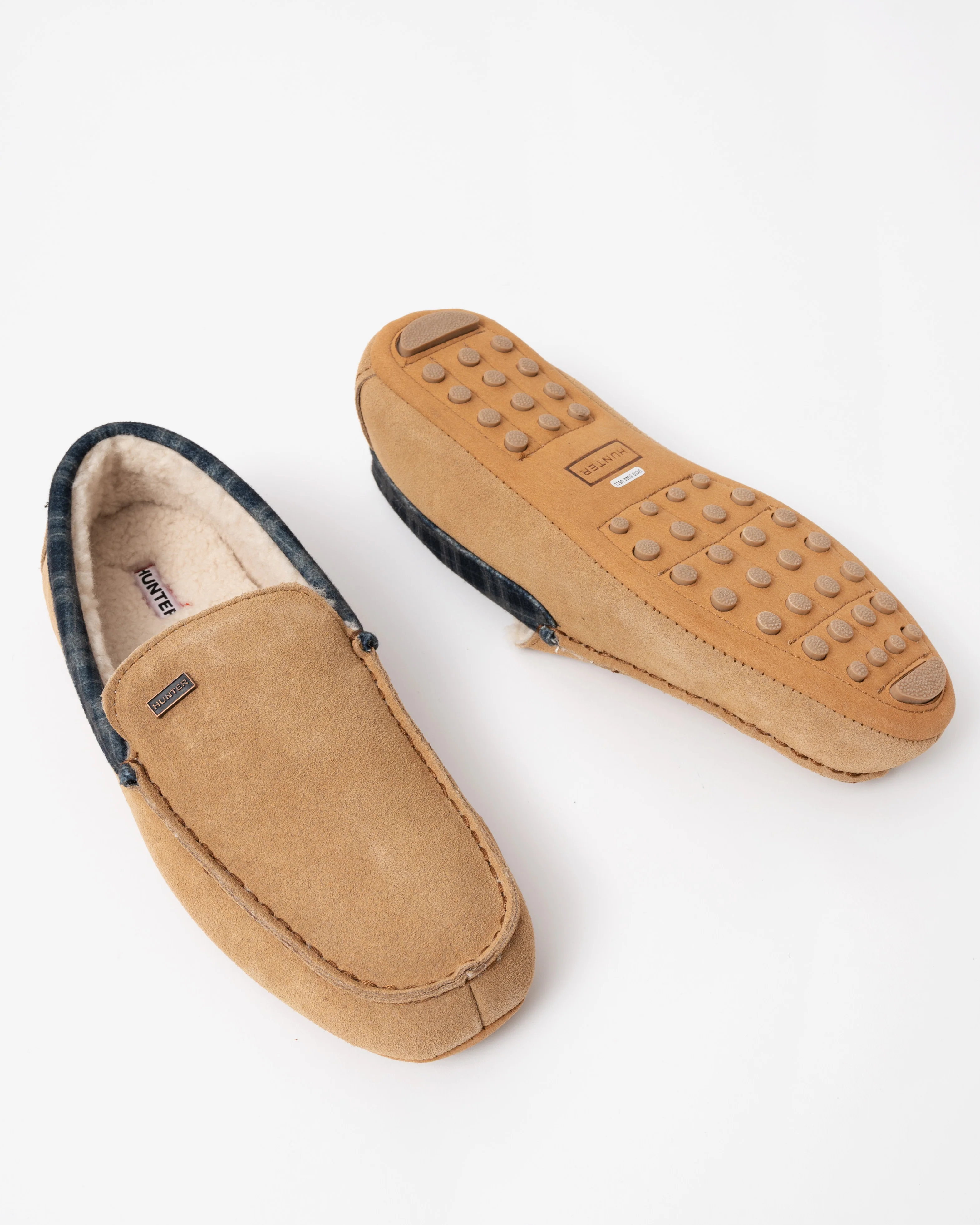 Hunter Mens Tartan Collar Moccasin Slipper - Biscuit - Image 4